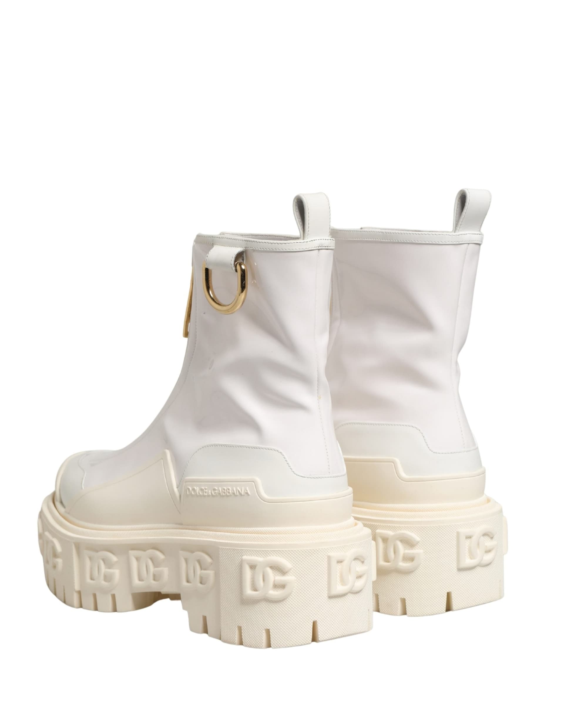 Dolce & Gabbana White Leather Rubber Logo Ankle Boots Shoes - 5
