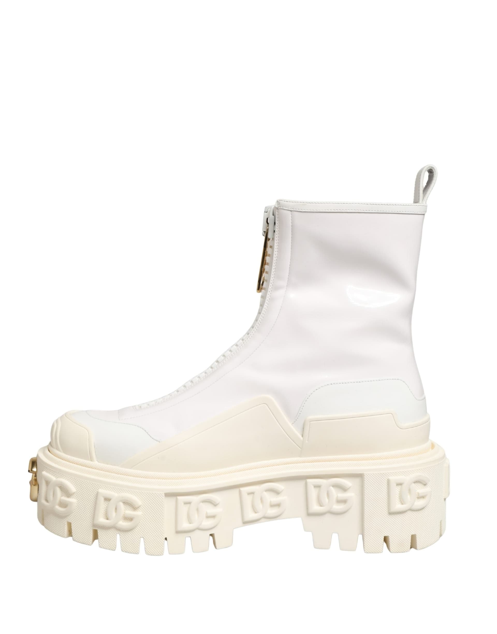 Dolce & Gabbana White Leather Rubber Logo Ankle Boots Shoes - 6
