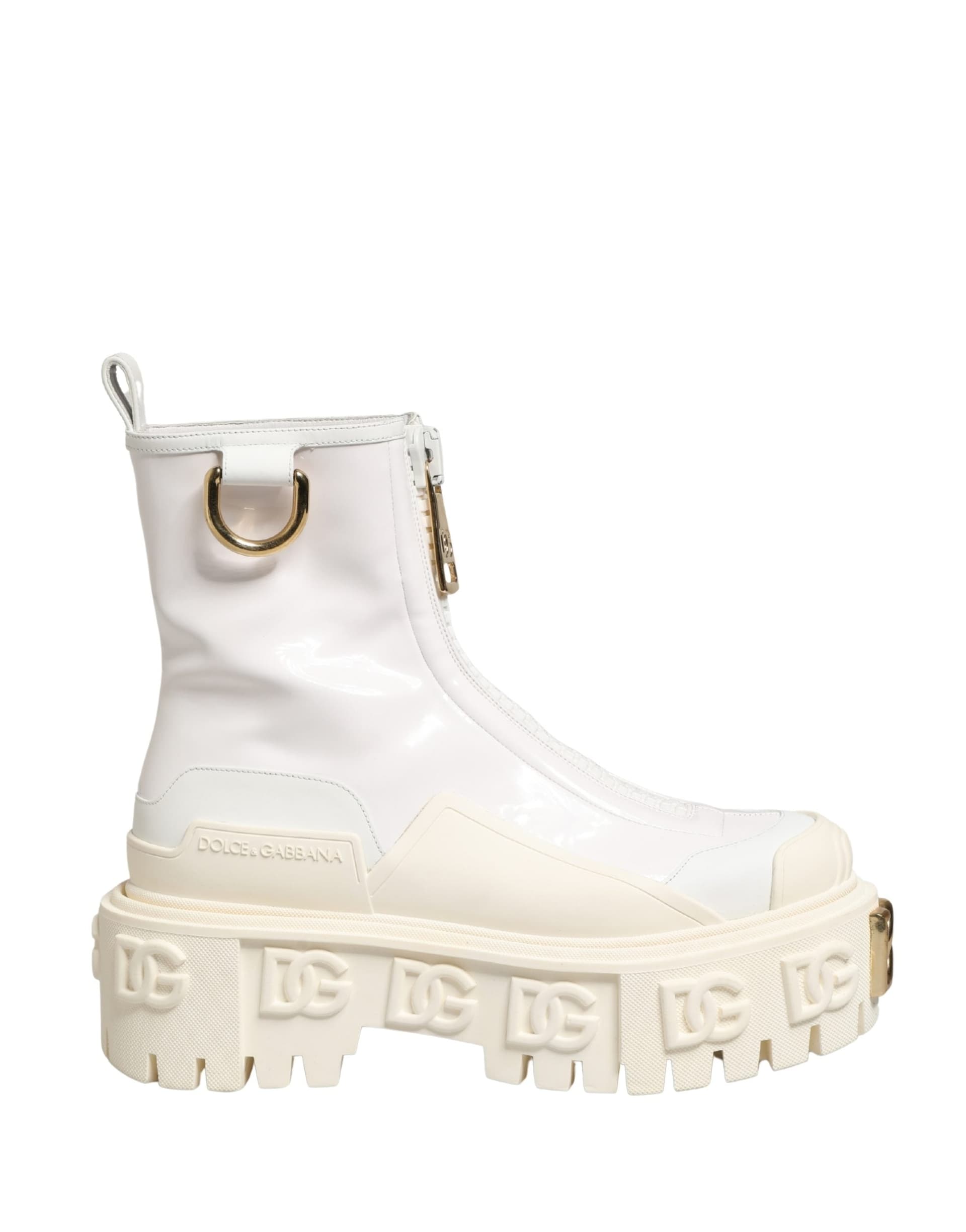 Dolce & Gabbana White Leather Rubber Logo Ankle Boots Shoes - 7
