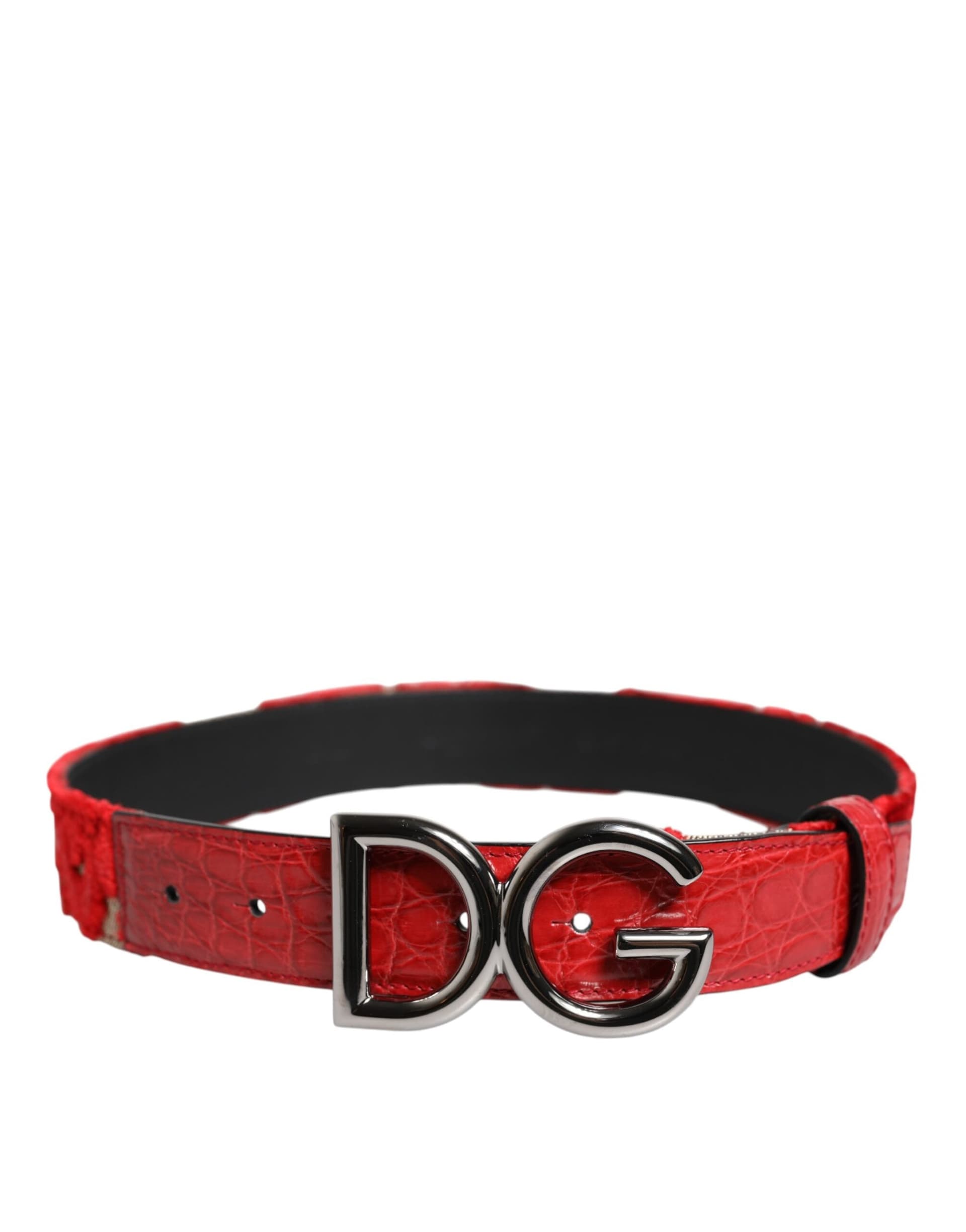Dolce & Gabbana Red Viscose Silver DG Logo Metal Buckle Belt - 3