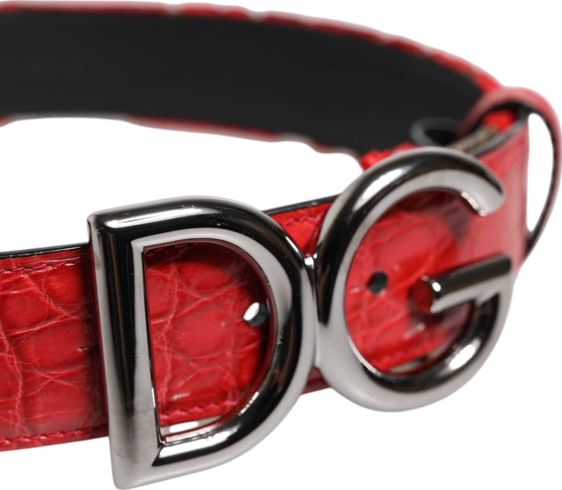 Dolce & Gabbana Red Viscose Silver DG Logo Metal Buckle Belt - 4