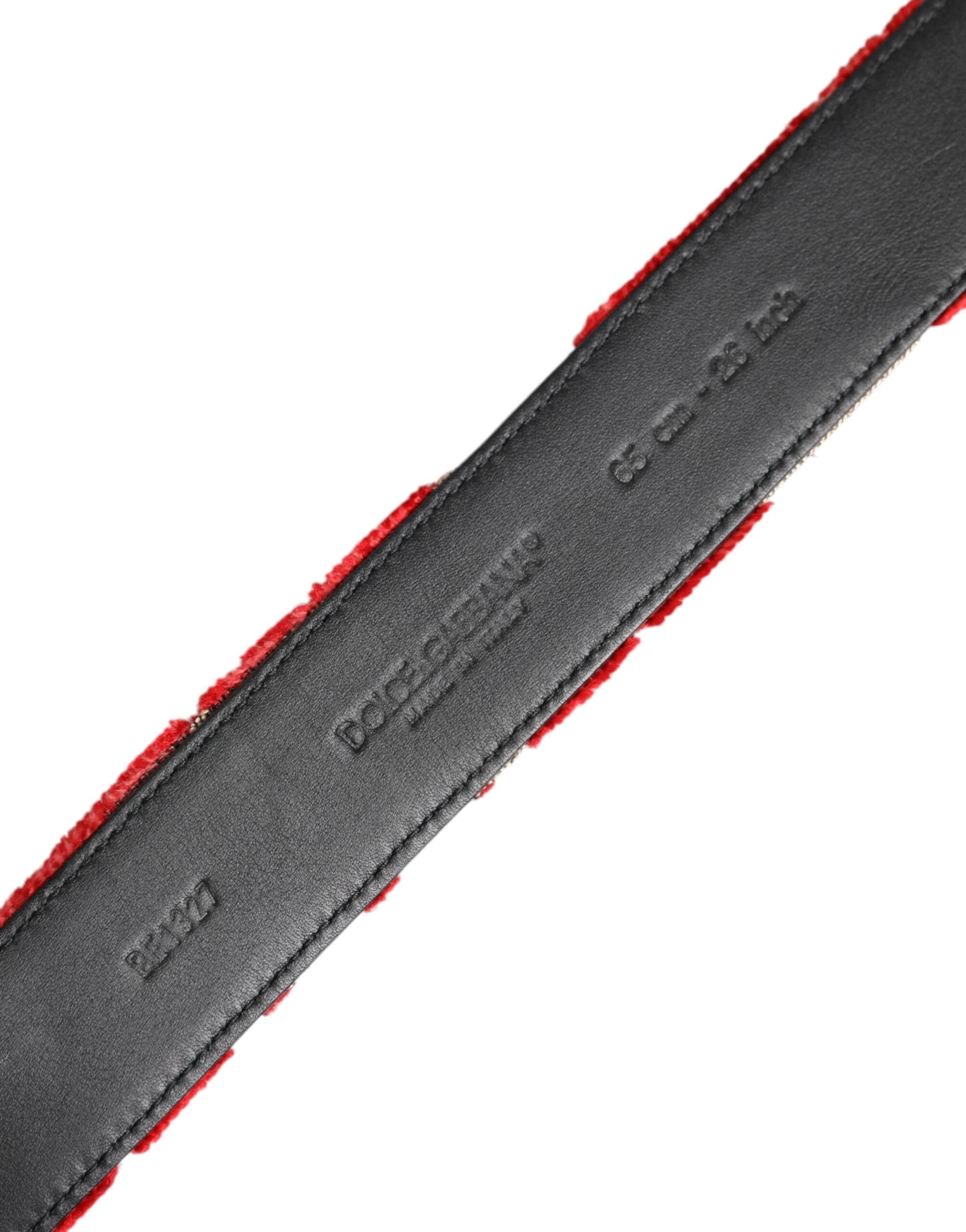 Dolce & Gabbana Red Viscose Silver DG Logo Metal Buckle Belt - 5