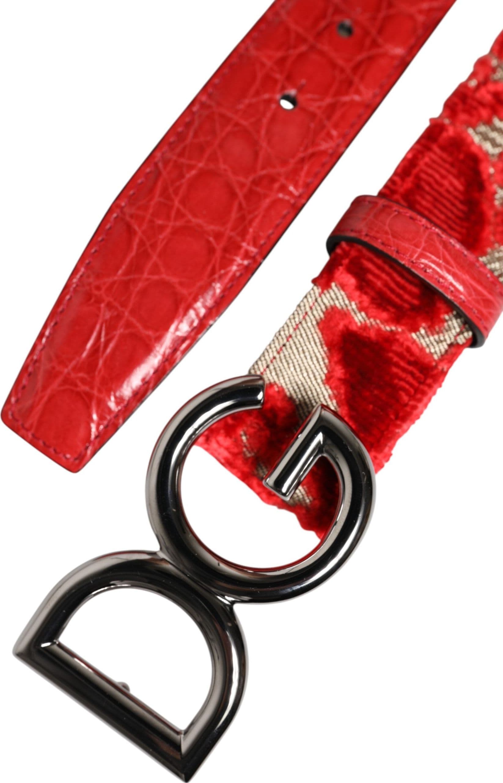 Dolce & Gabbana Red Viscose Silver DG Logo Metal Buckle Belt - 6