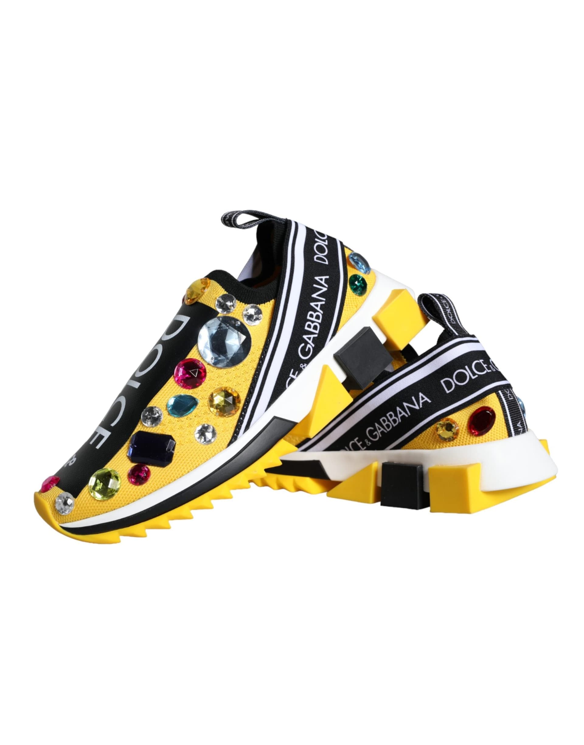 Dolce & Gabbana Yellow Sorrento Crystals Sneakers Womens Shoes - 7