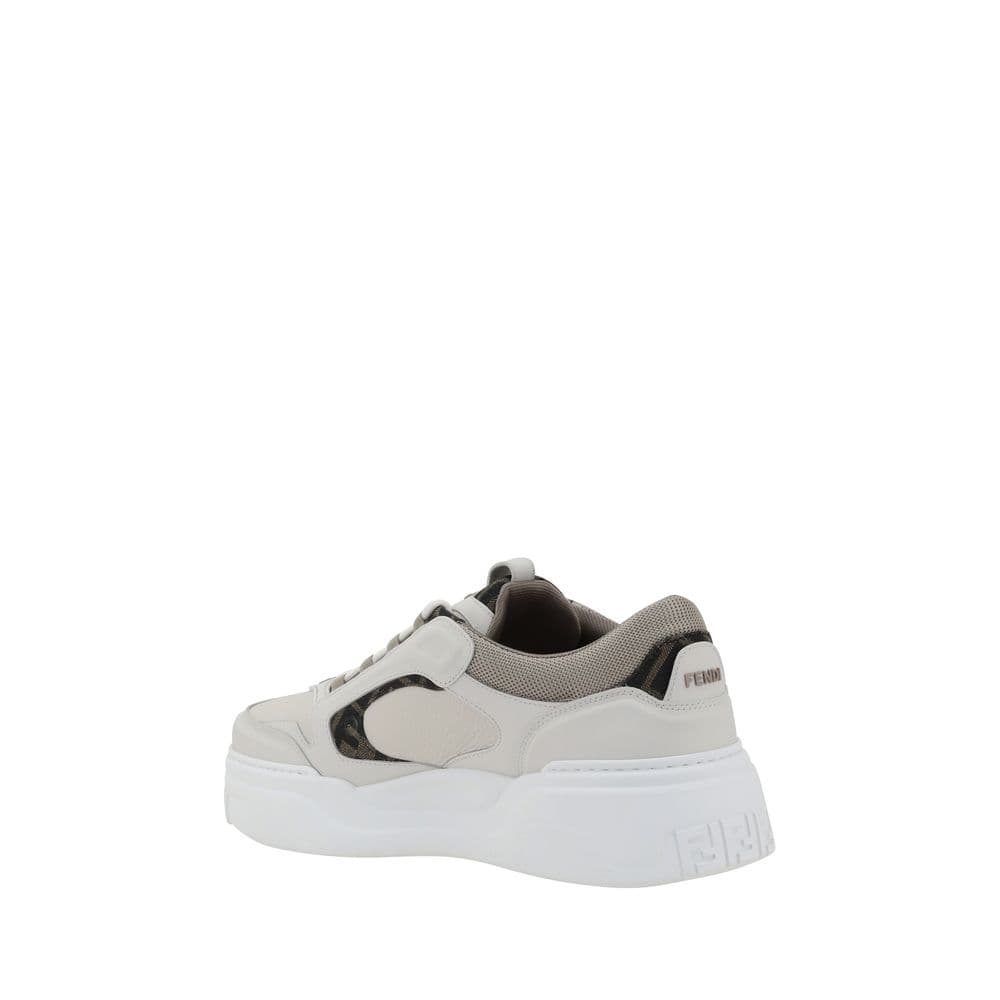 Fendi White Calf Leather Bos Taurus Low Top Sneakers - 3