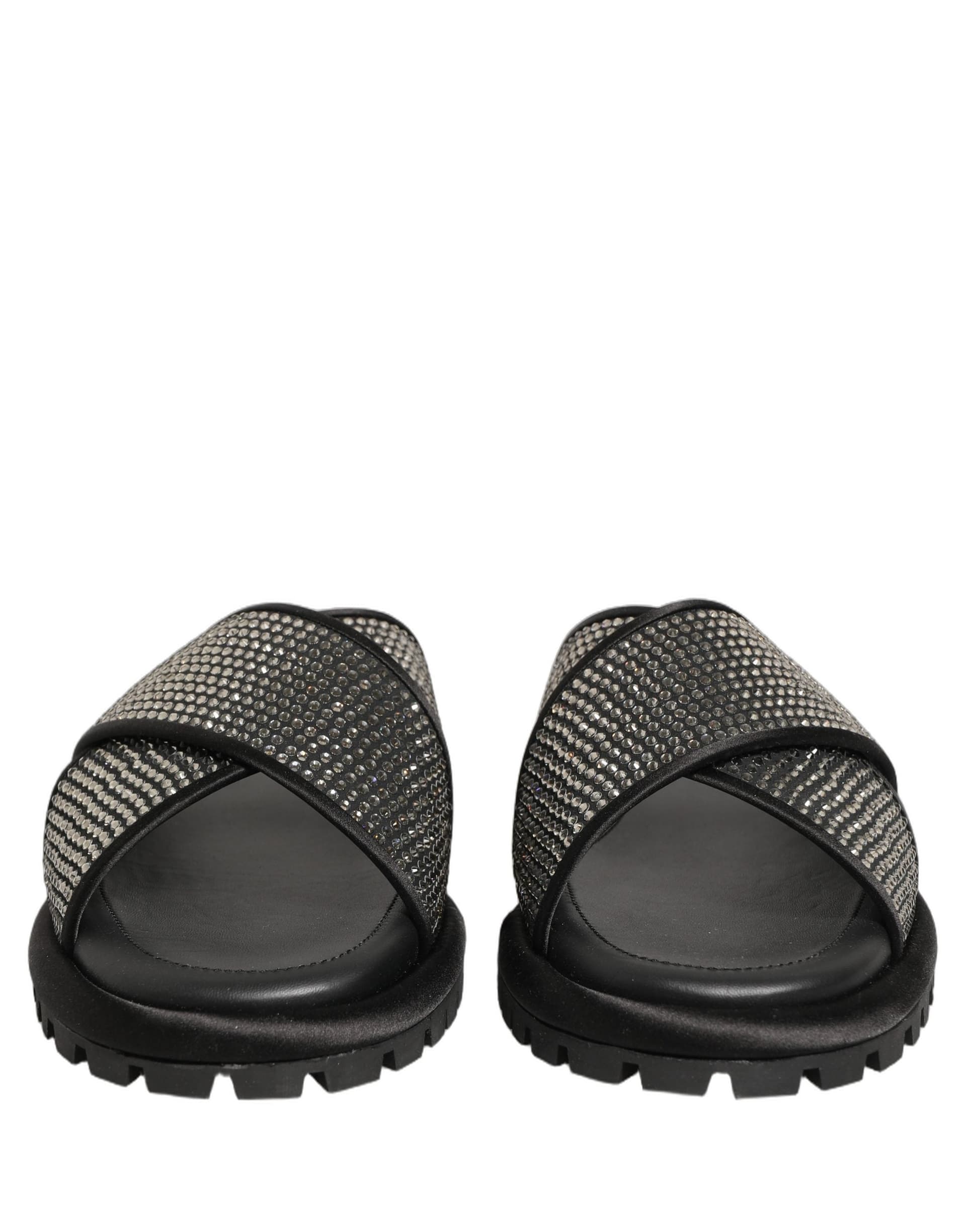 Dolce & Gabbana Black Strass Criss Cross Slide Sandals Shoes - 2