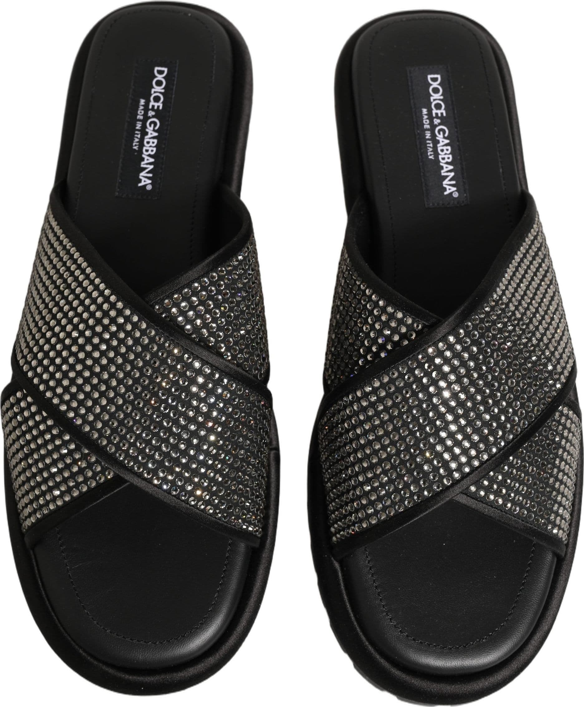 Dolce & Gabbana Black Strass Criss Cross Slide Sandals Shoes - 3