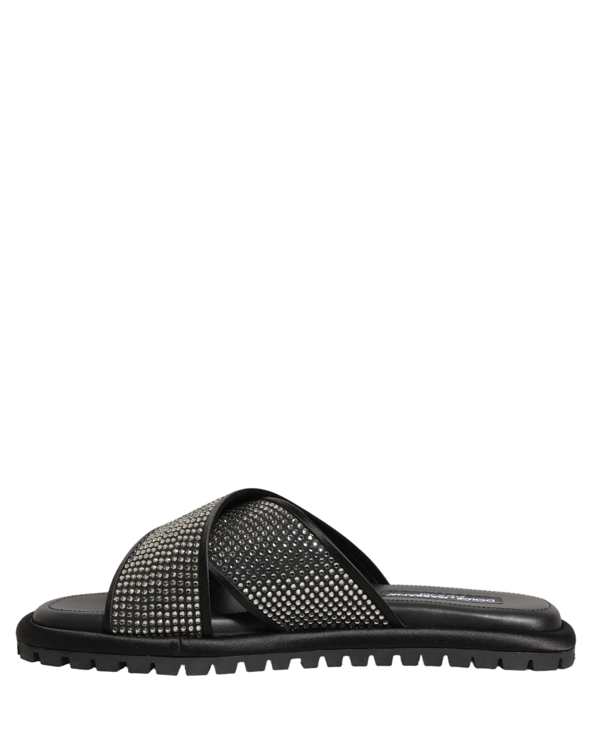 Dolce & Gabbana Black Strass Criss Cross Slide Sandals Shoes - 6