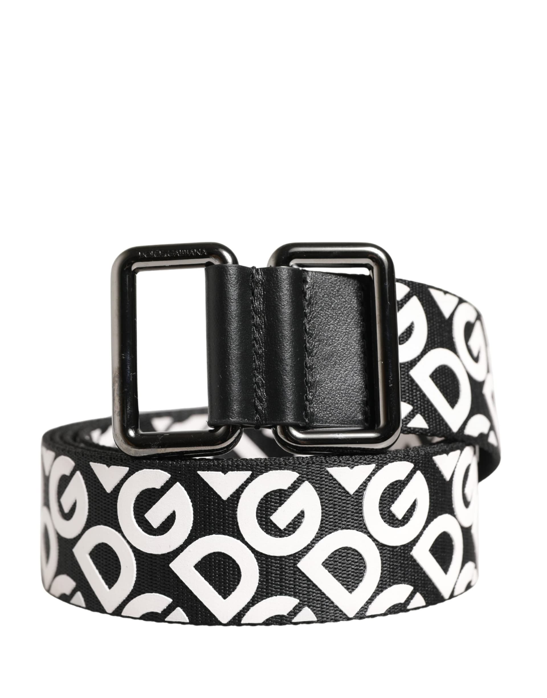 Dolce & Gabbana White Black Logo Leather Metal Buckle Belt - 2