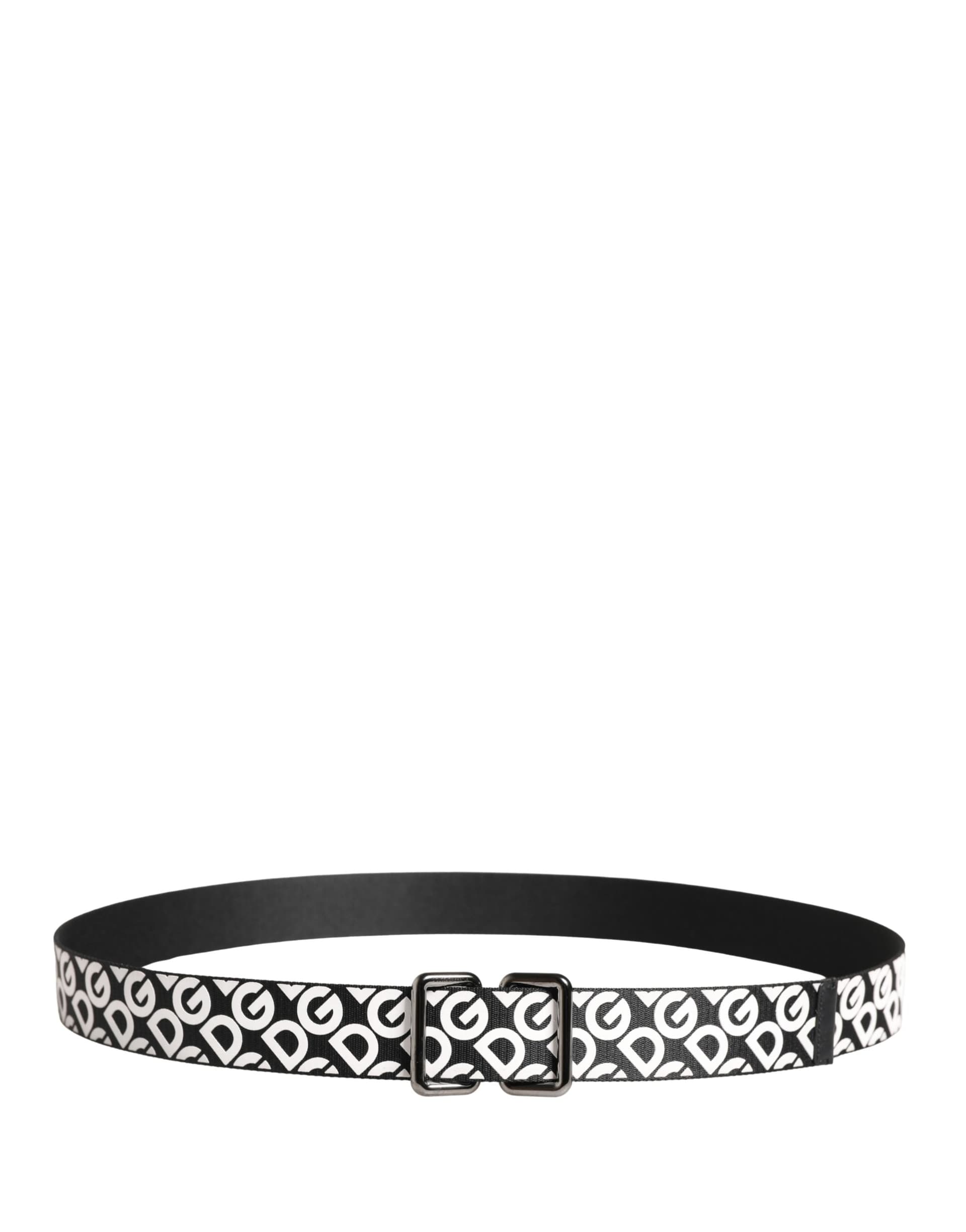 Dolce & Gabbana White Black Logo Leather Metal Buckle Belt - 3