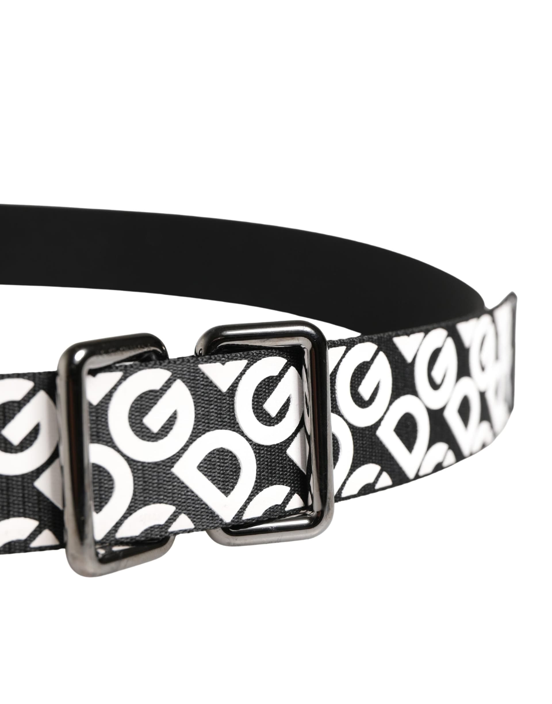 Dolce & Gabbana White Black Logo Leather Metal Buckle Belt - 4