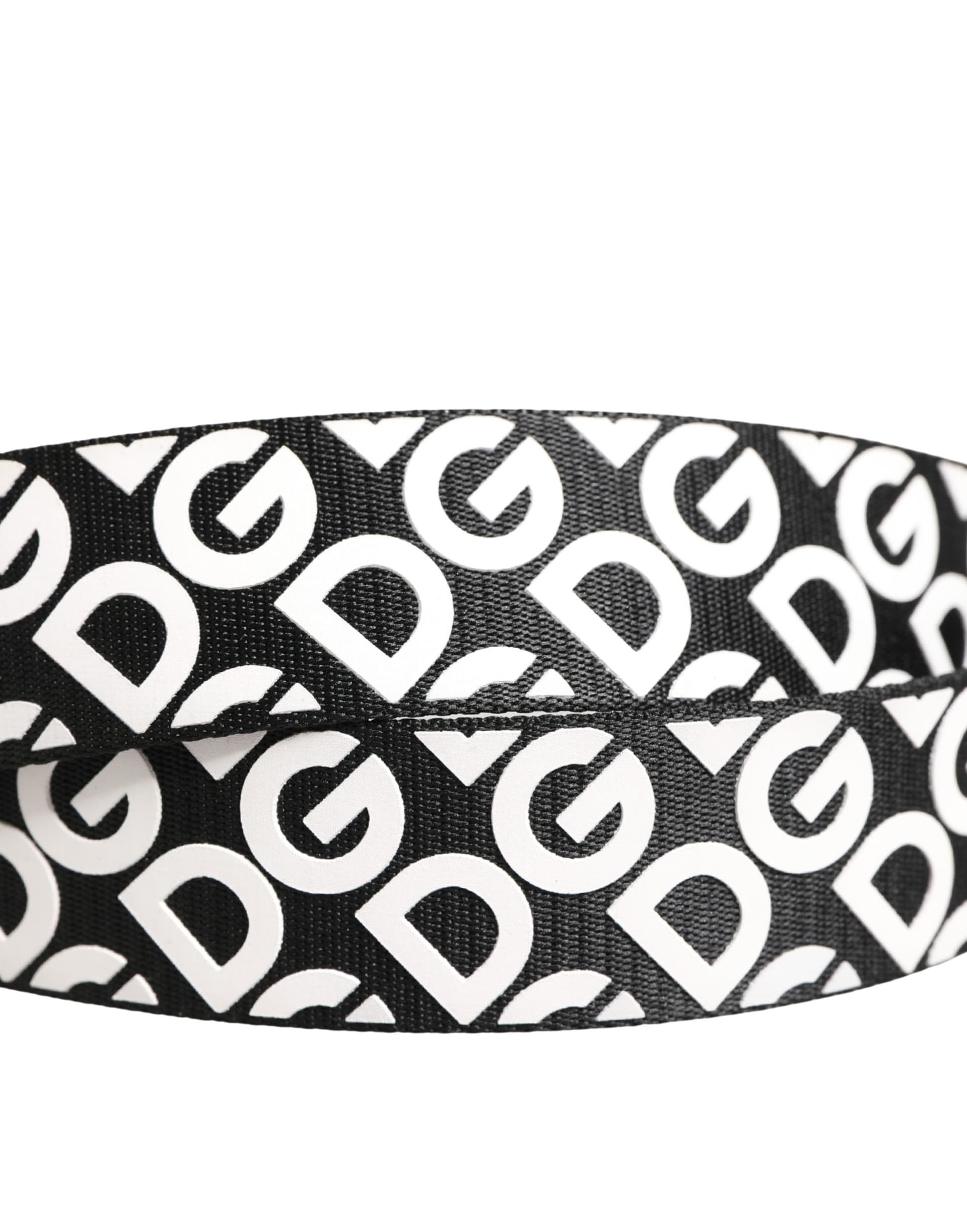 Dolce & Gabbana White Black Logo Leather Metal Buckle Belt - 5