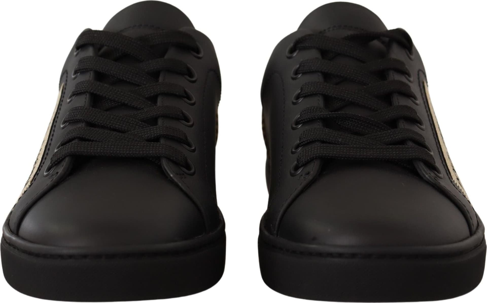 Dolce & Gabbana Black Gold Leather Low Top Sneakers Womens Shoes - 2