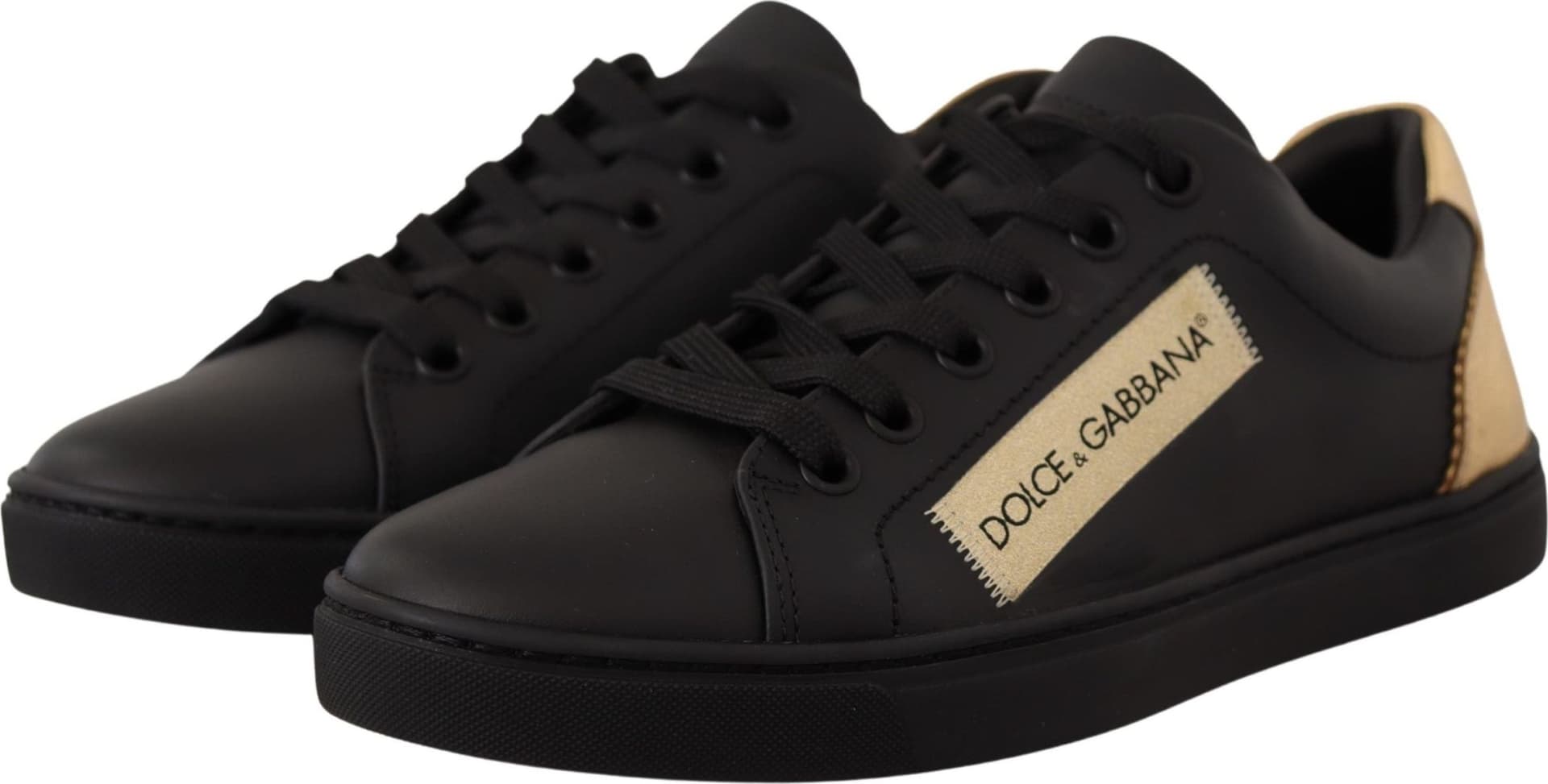 Dolce & Gabbana Black Gold Leather Low Top Sneakers Womens Shoes - 3