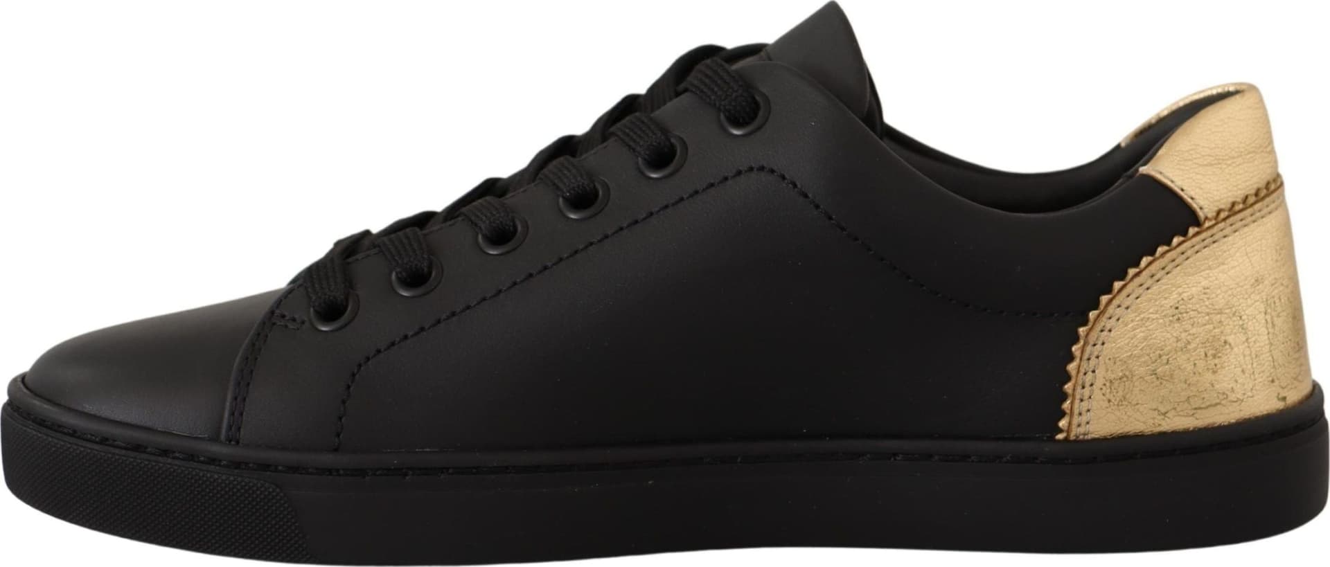 Dolce & Gabbana Black Gold Leather Low Top Sneakers Womens Shoes - 5