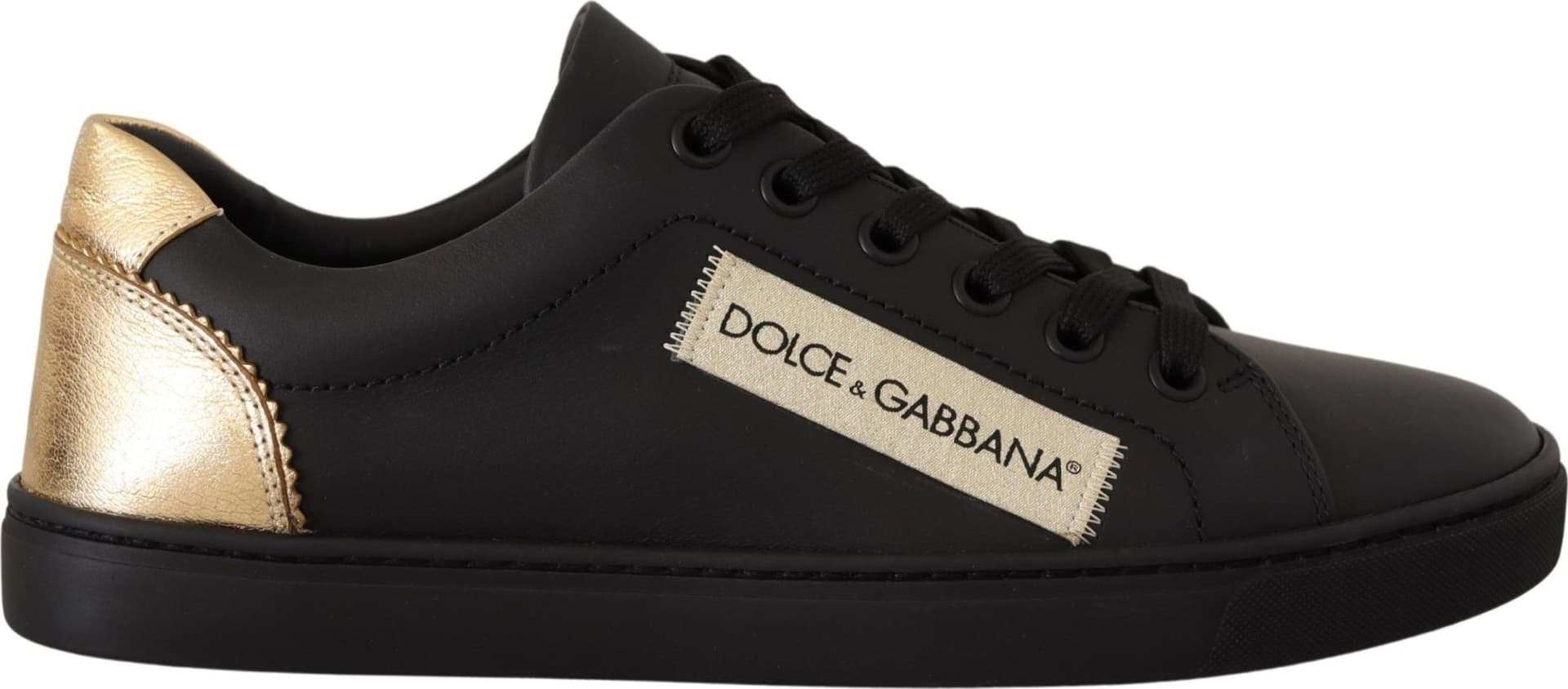 Dolce & Gabbana Black Gold Leather Low Top Sneakers Womens Shoes - 6