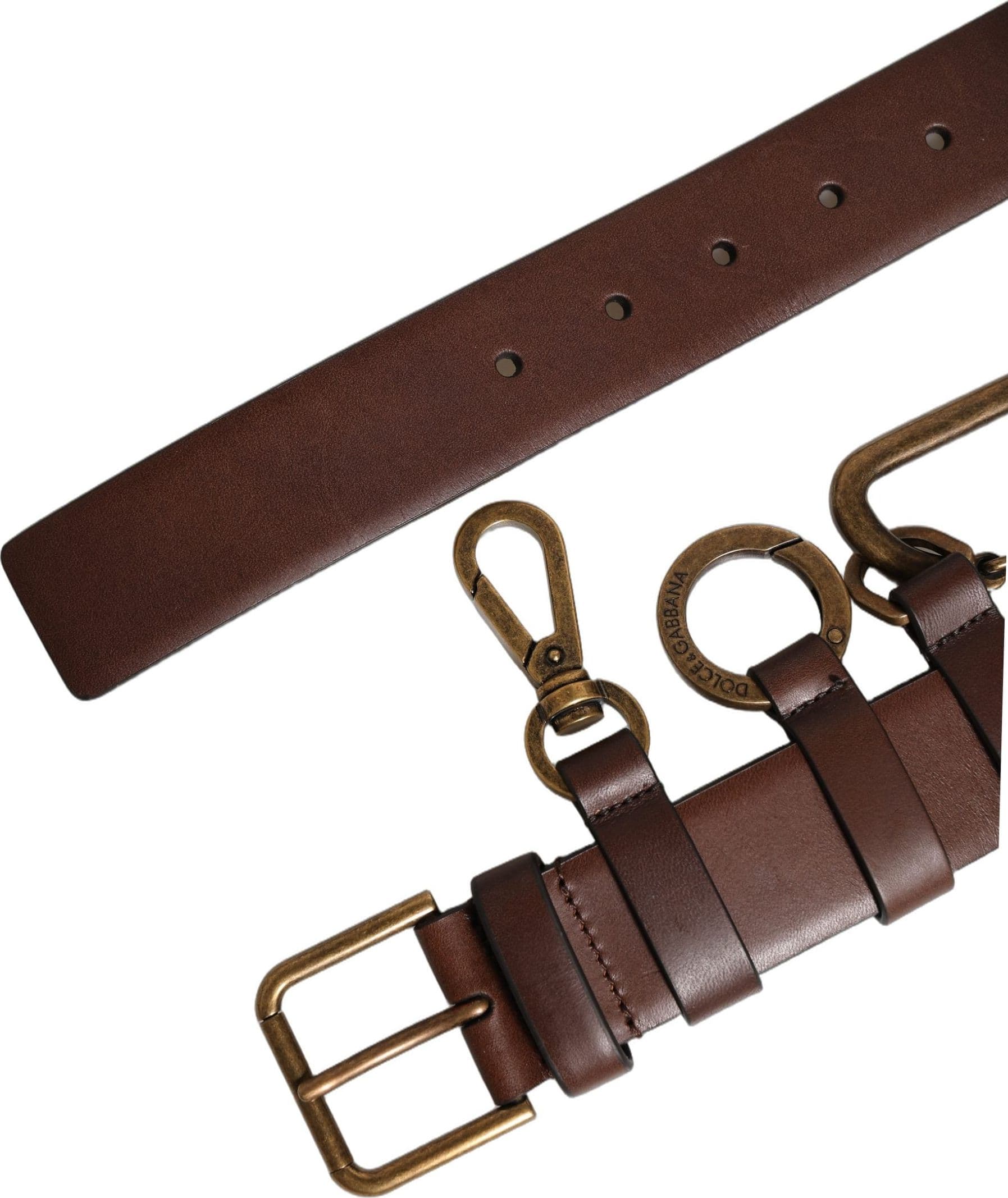 Dolce & Gabbana Brown Calfskin Leather Gold Metal Buckle Belt - 2