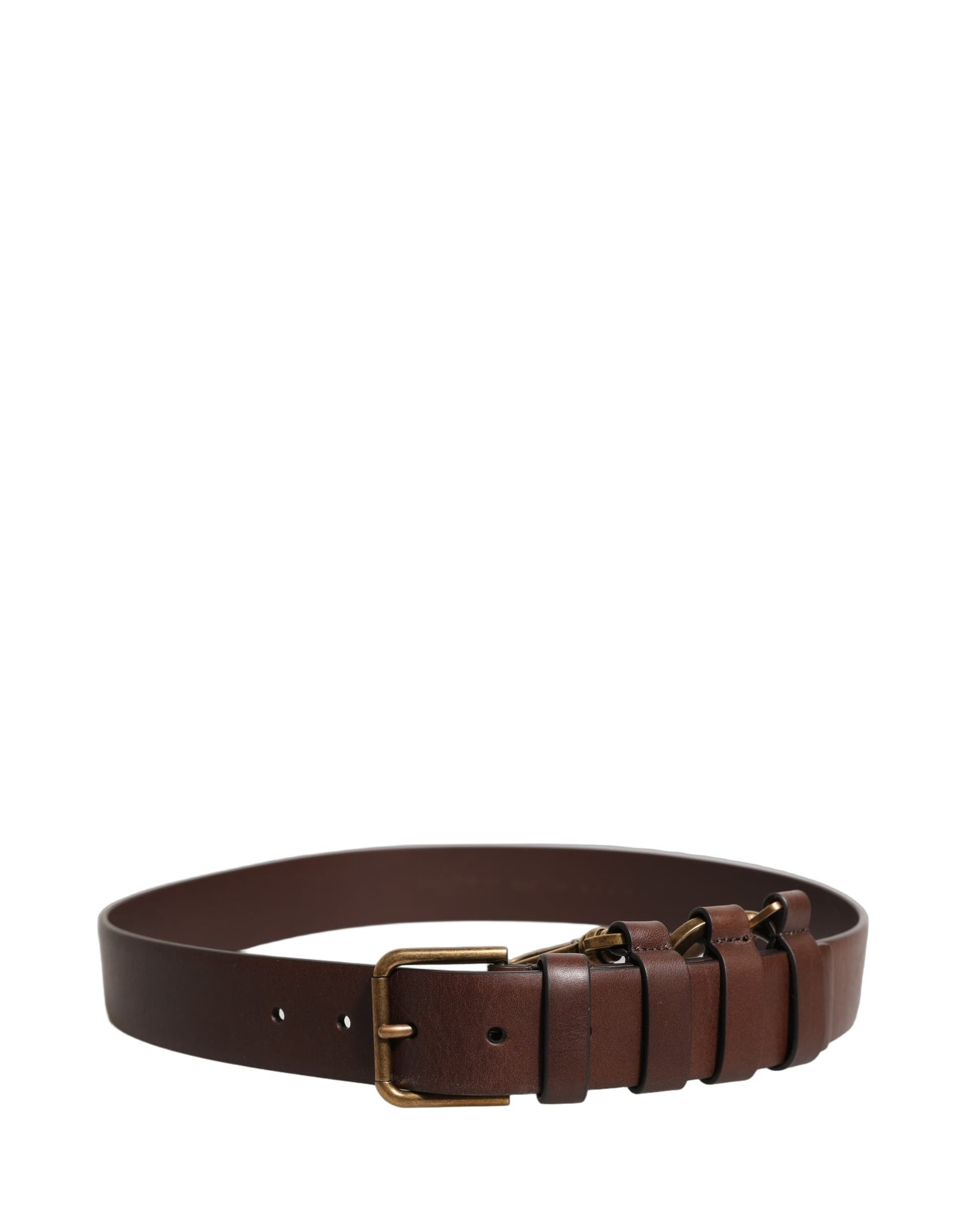 Dolce & Gabbana Brown Calfskin Leather Gold Metal Buckle Belt - 5