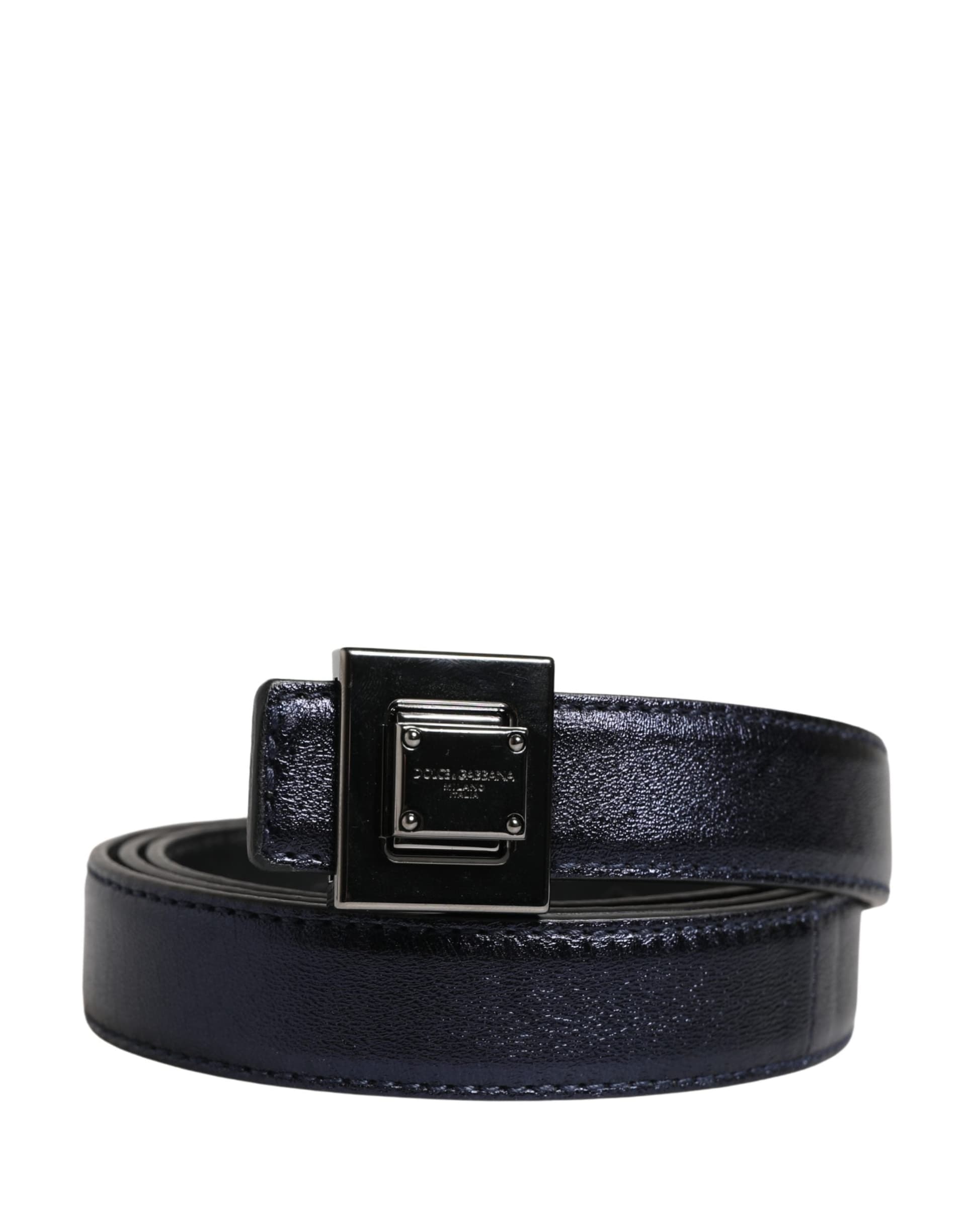 Dolce & Gabbana Men Black Classic Leather Square Buckle Belt - 2