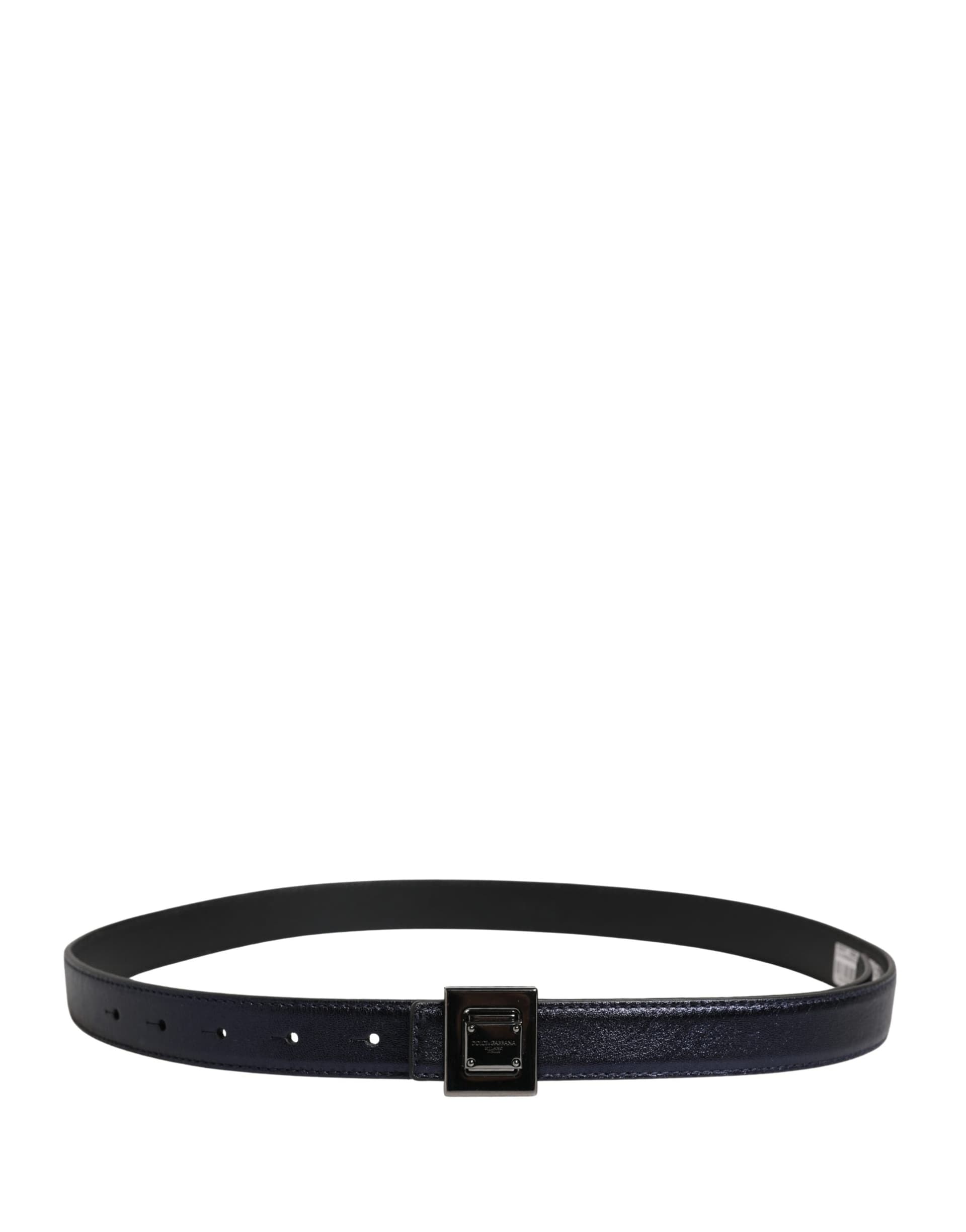 Dolce & Gabbana Men Black Classic Leather Square Buckle Belt - 3