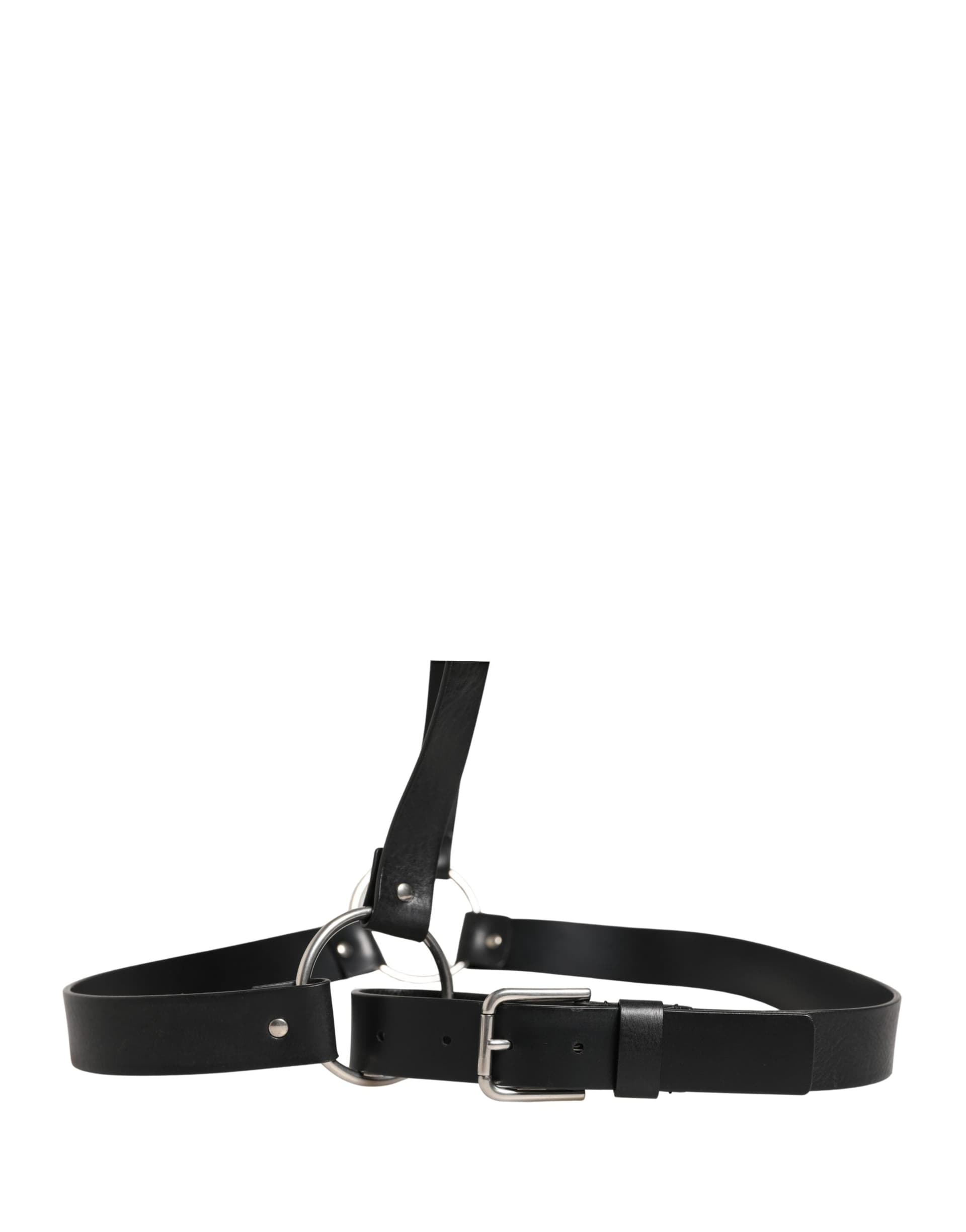 Dolce & Gabbana Black Double Strap Leather Silver Buckle Belt - 2