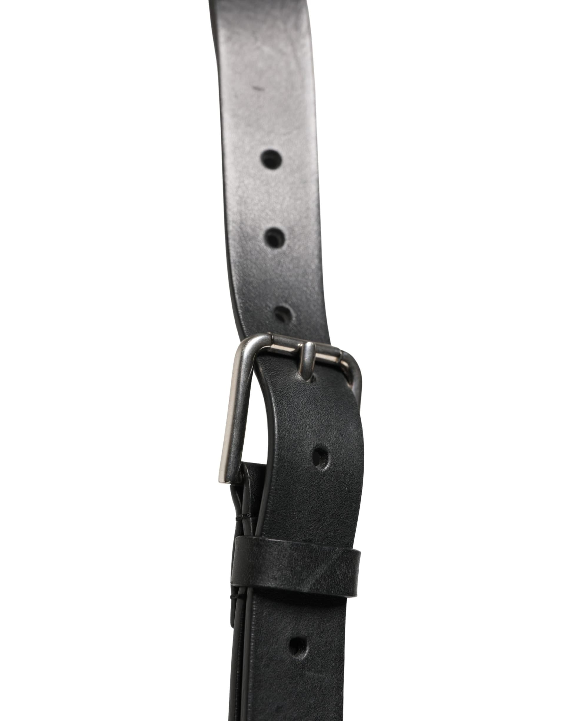 Dolce & Gabbana Black Double Strap Leather Silver Buckle Belt - 4