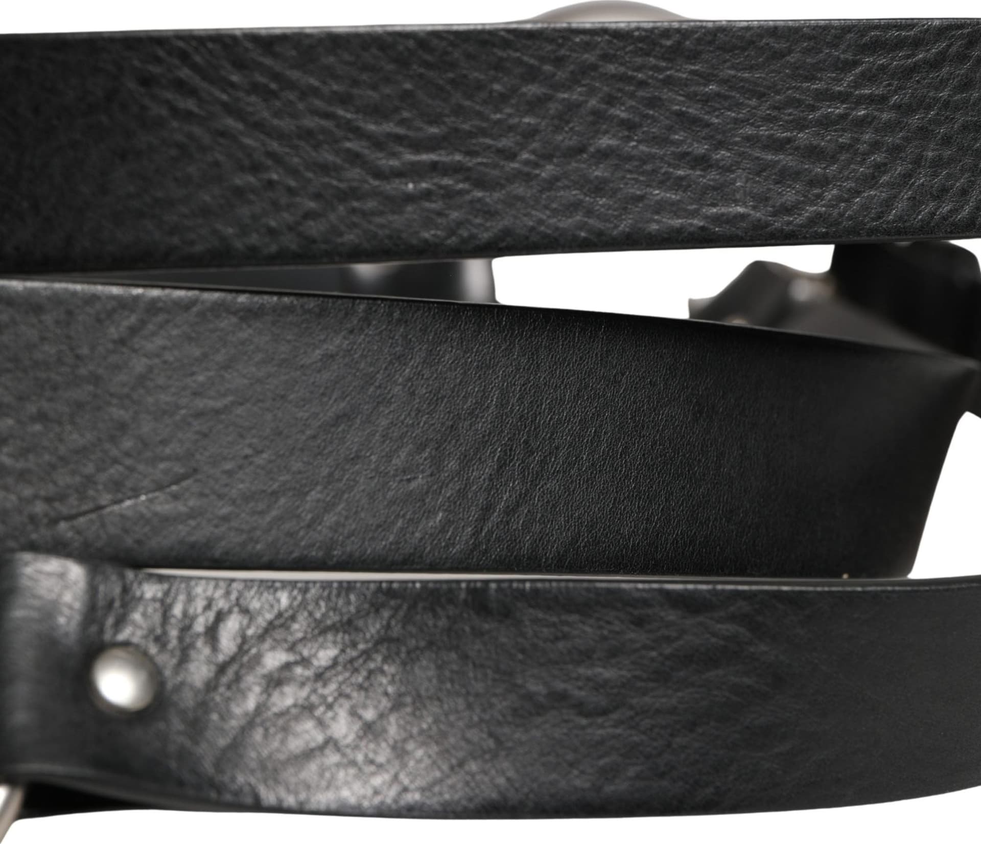 Dolce & Gabbana Black Double Strap Leather Silver Buckle Belt - 5