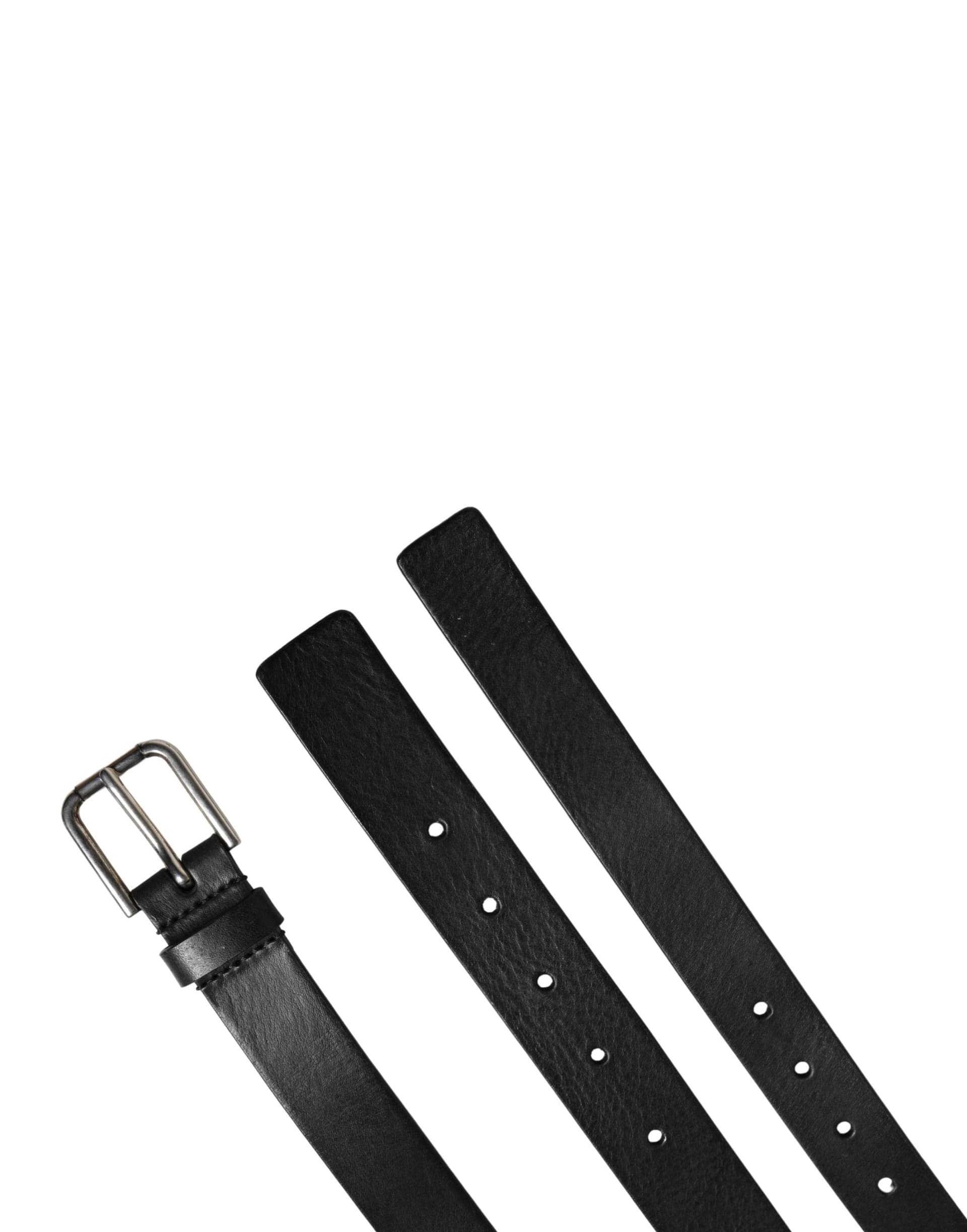 Dolce & Gabbana Black Double Strap Leather Silver Buckle Belt - 7