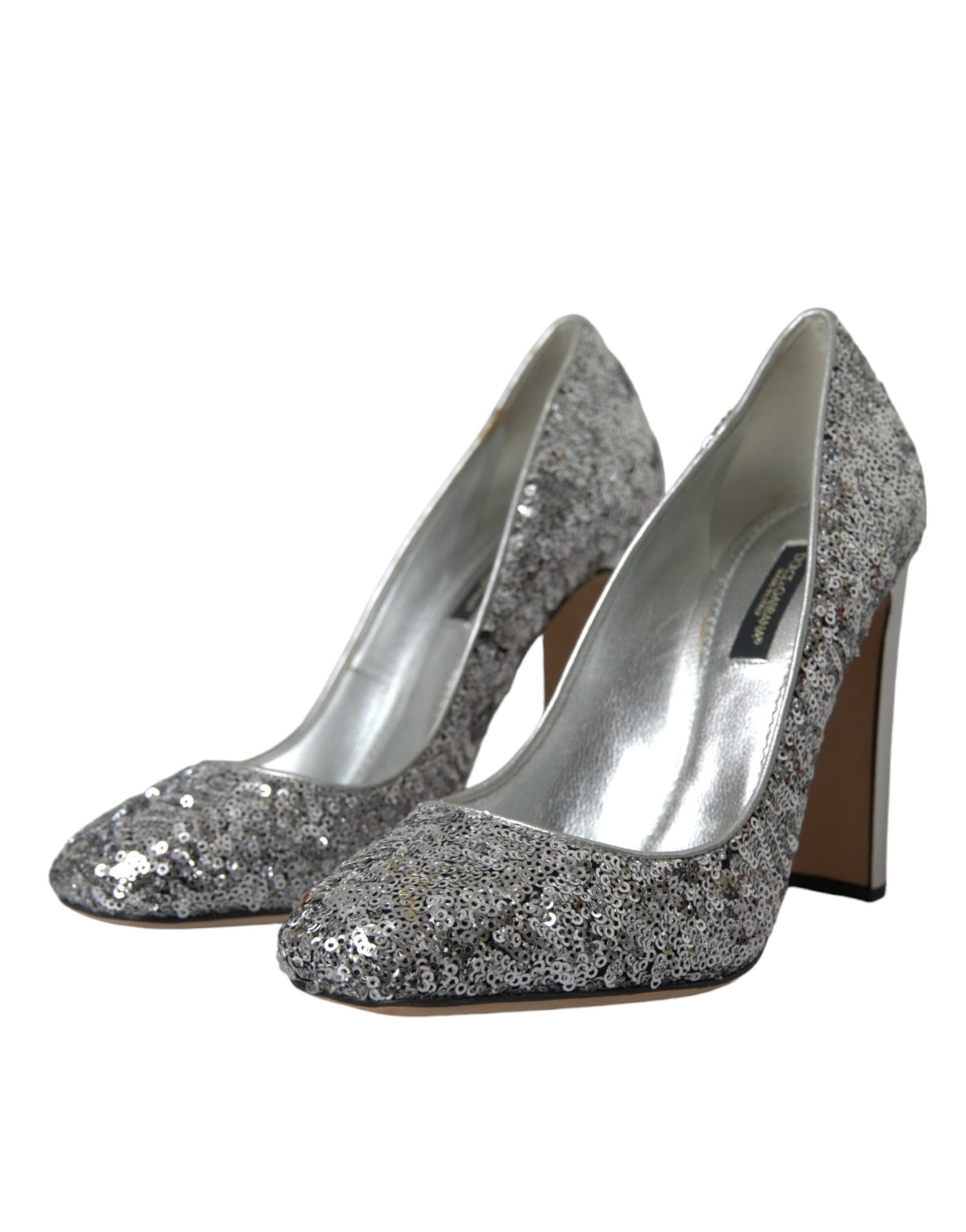 Dolce & Gabbana Silver Sequin Embellished Heels Pumps Shoes - 2