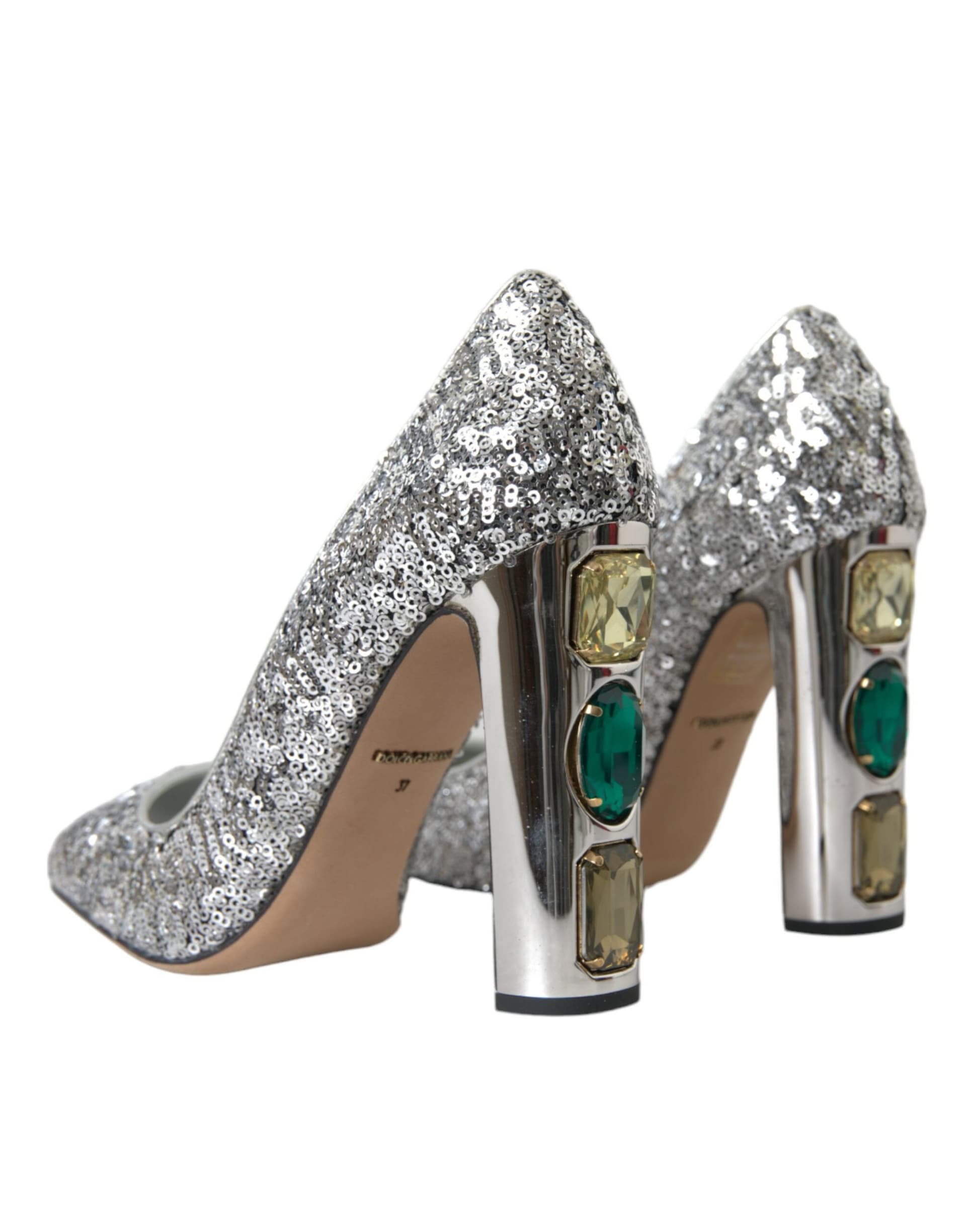 Dolce & Gabbana Silver Sequin Embellished Heels Pumps Shoes - 3