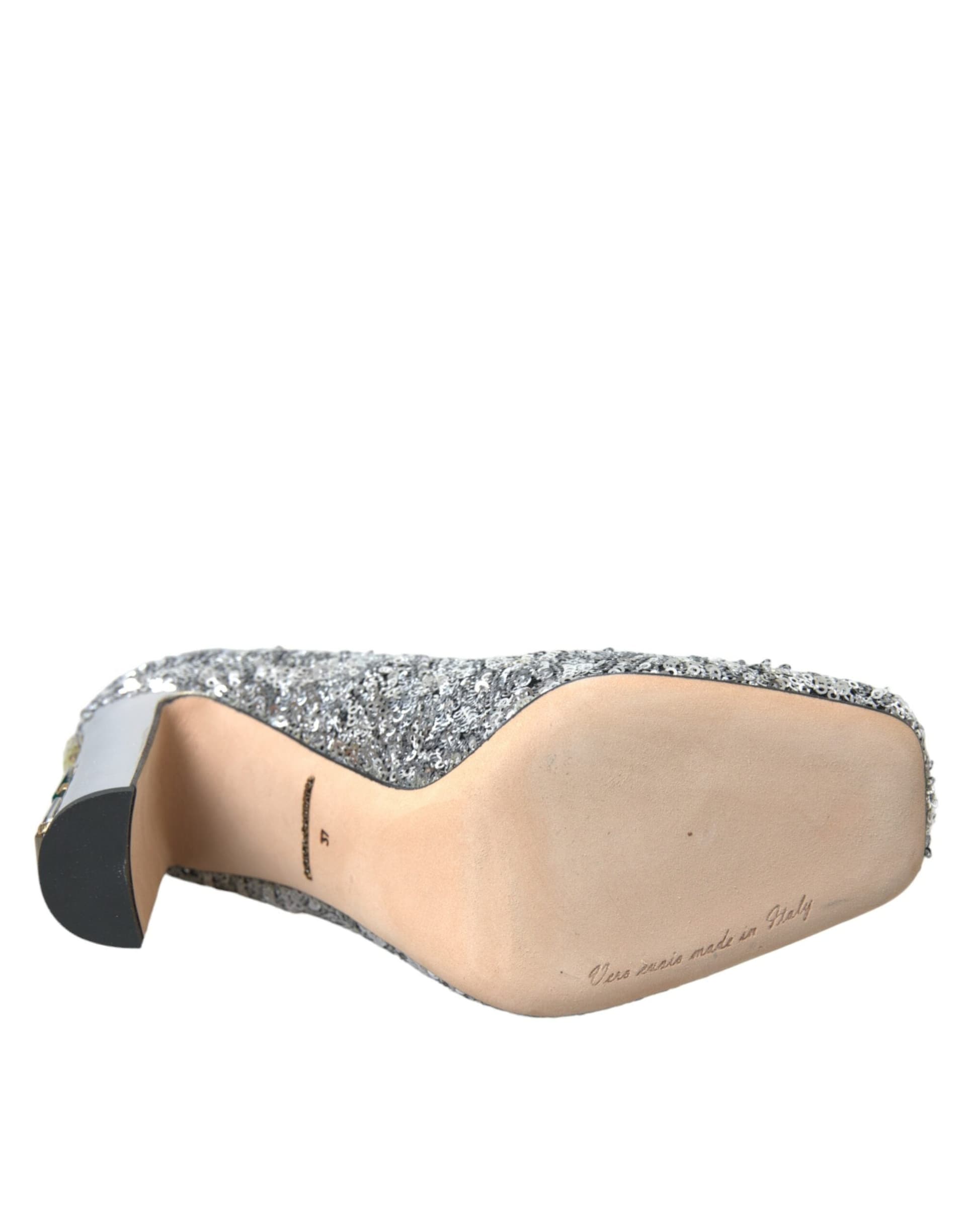Dolce & Gabbana Silver Sequin Embellished Heels Pumps Shoes - 6