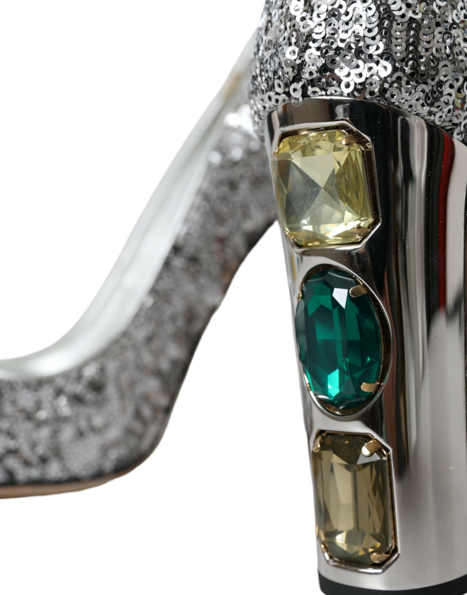 Dolce & Gabbana Silver Sequin Embellished Heels Pumps Shoes - 7