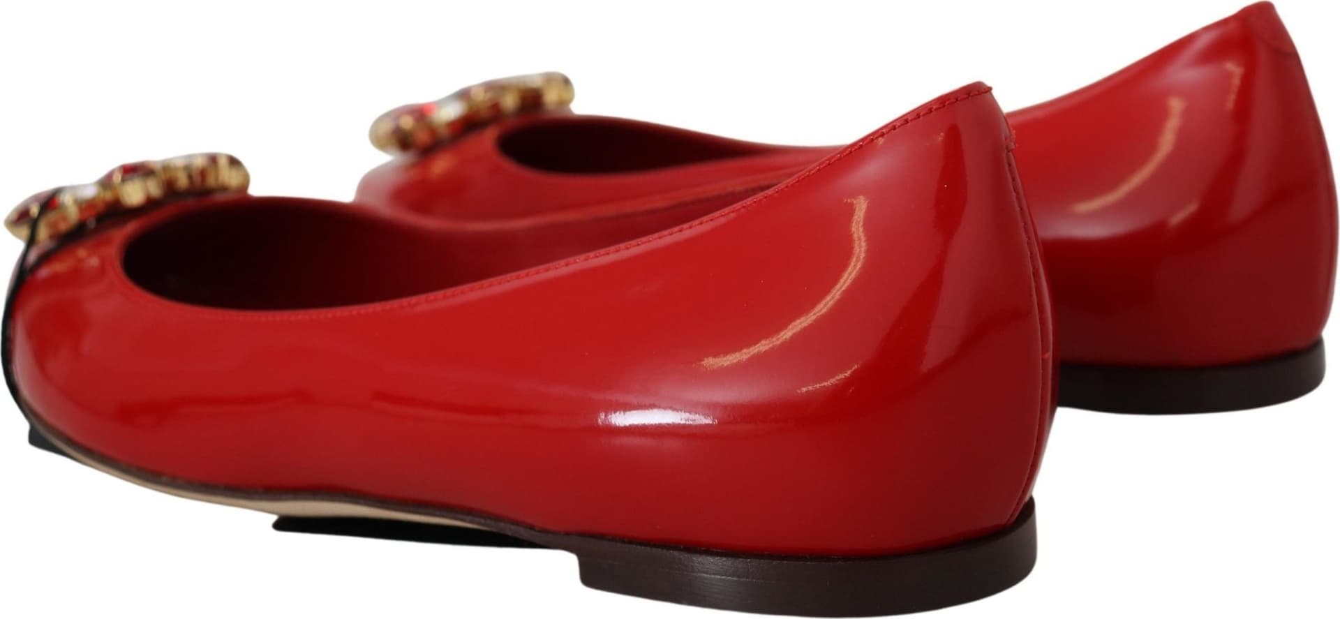 Dolce & Gabbana Red Leather Crystals Loafers Flats Shoes - 2