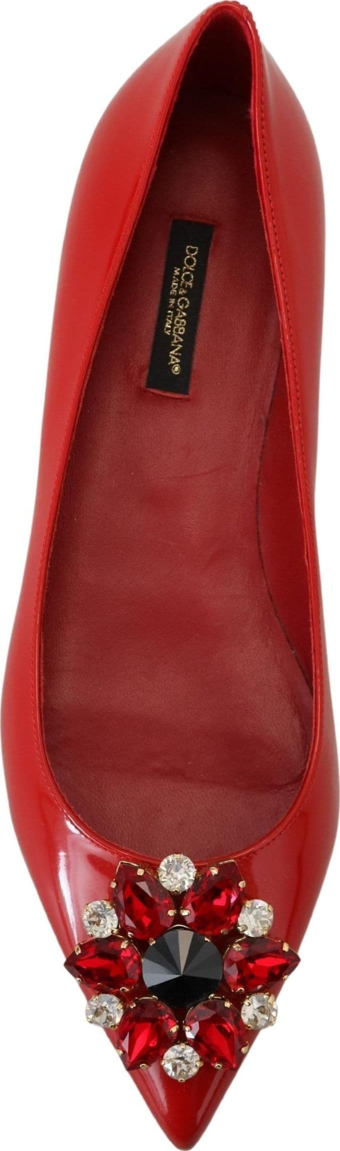 Dolce & Gabbana Red Leather Crystals Loafers Flats Shoes - 6