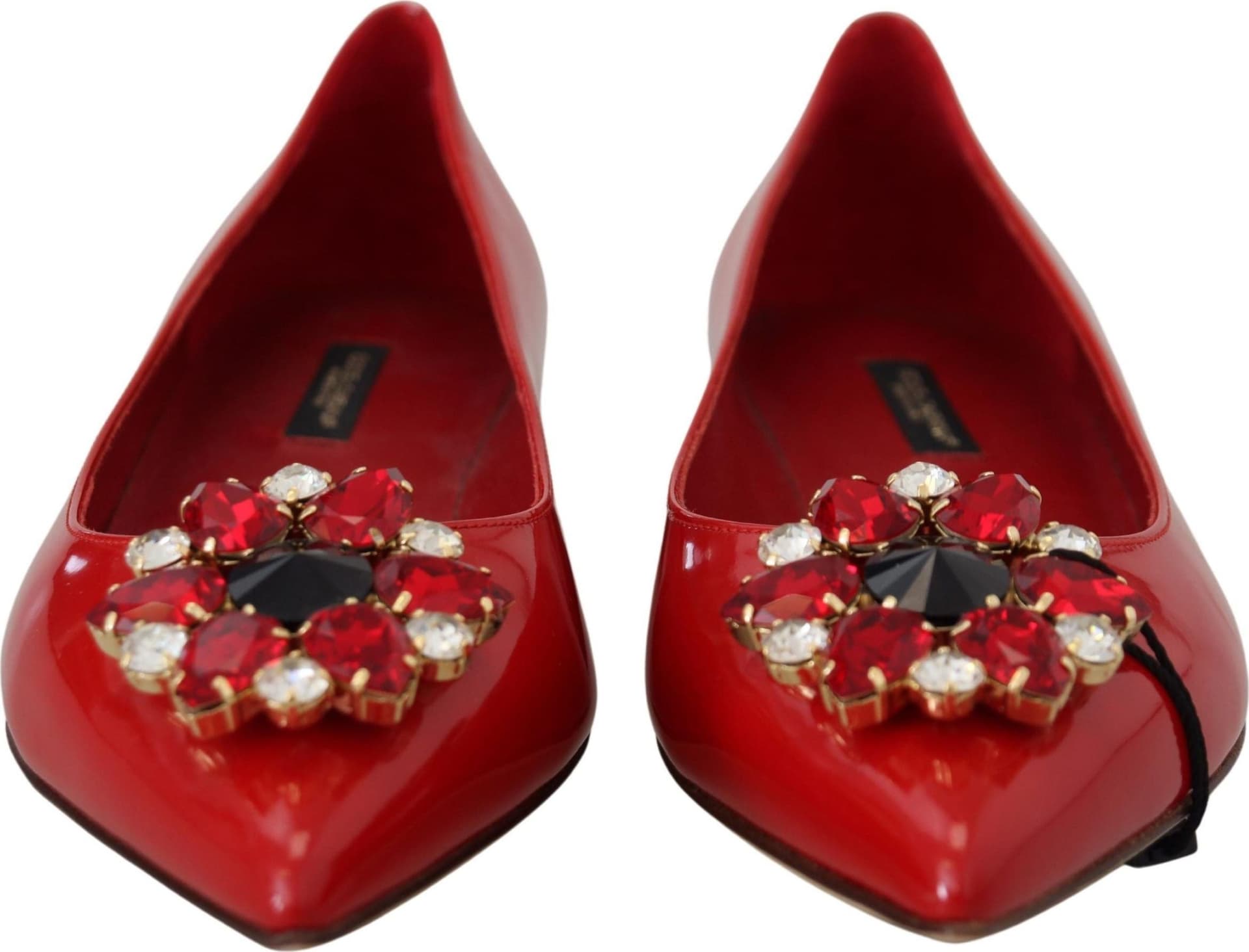 Dolce & Gabbana Red Leather Crystals Loafers Flats Shoes - 7