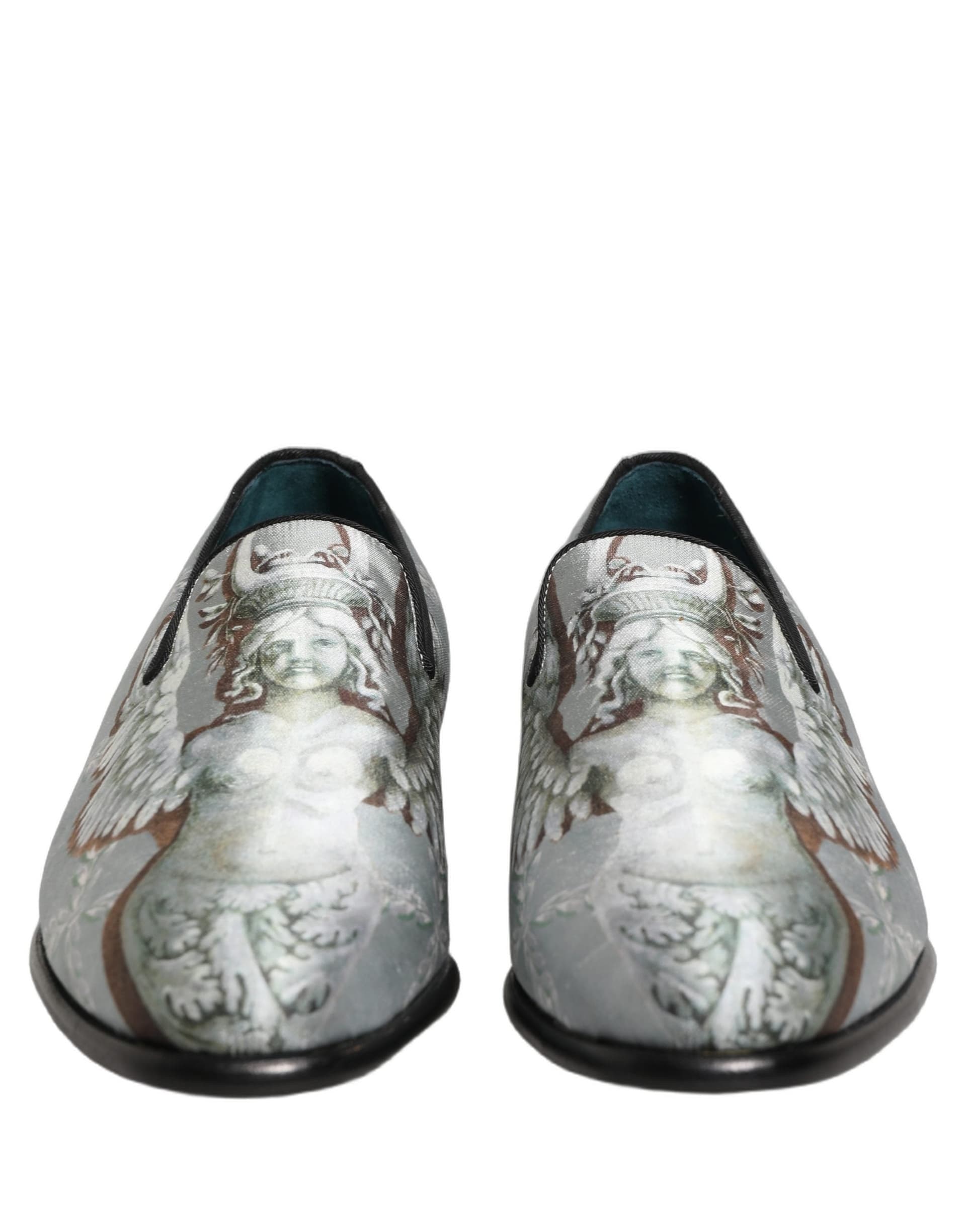 Dolce & Gabbana Gray Baroque Angel Velvet Men Loafers Shoes - 2