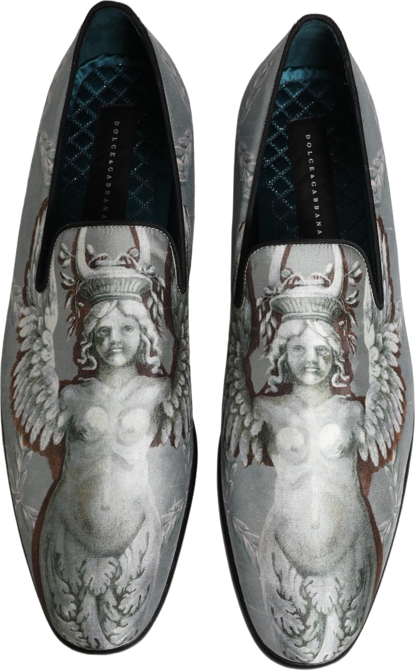 Dolce & Gabbana Gray Baroque Angel Velvet Men Loafers Shoes - 3