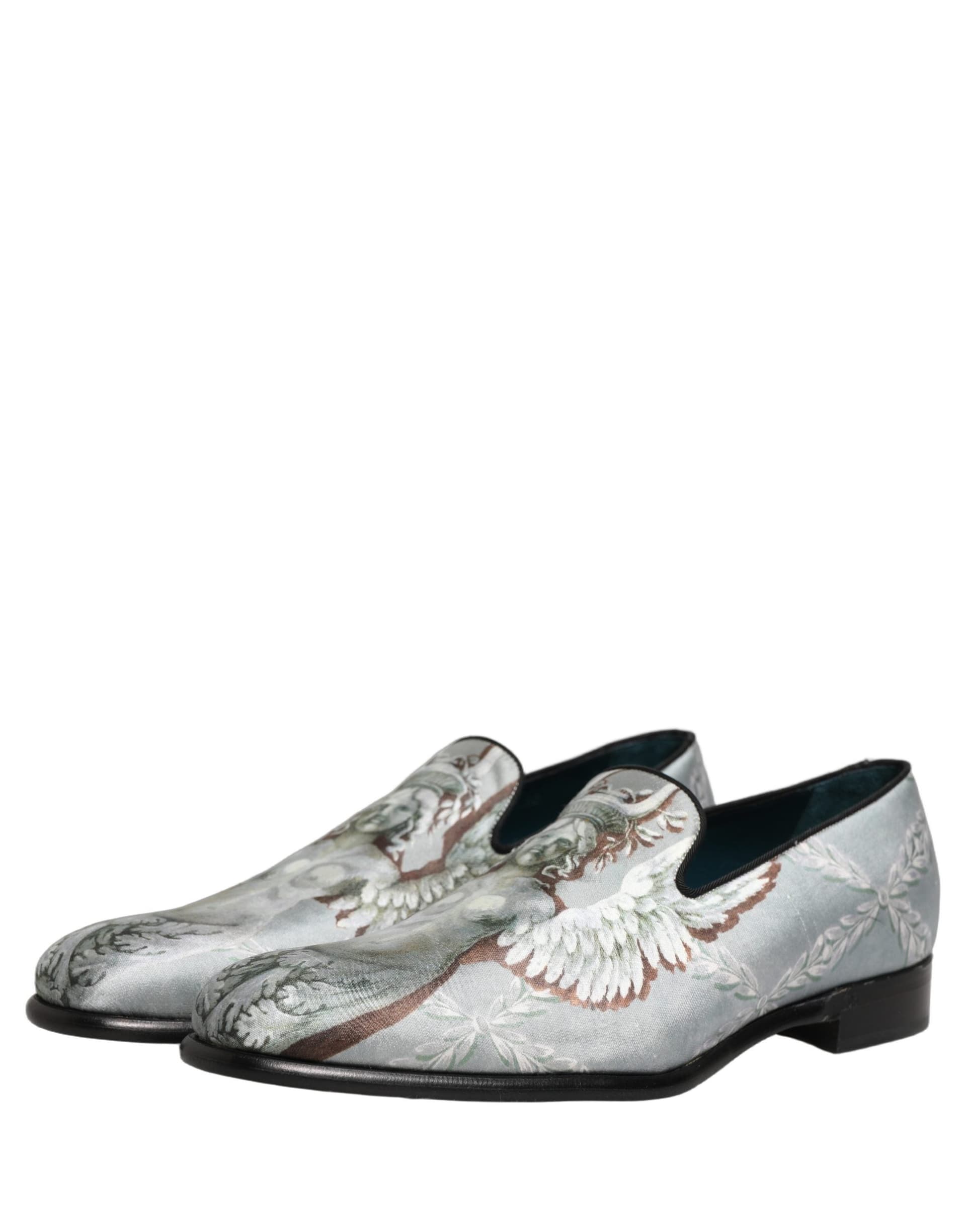 Dolce & Gabbana Gray Baroque Angel Velvet Men Loafers Shoes - 4