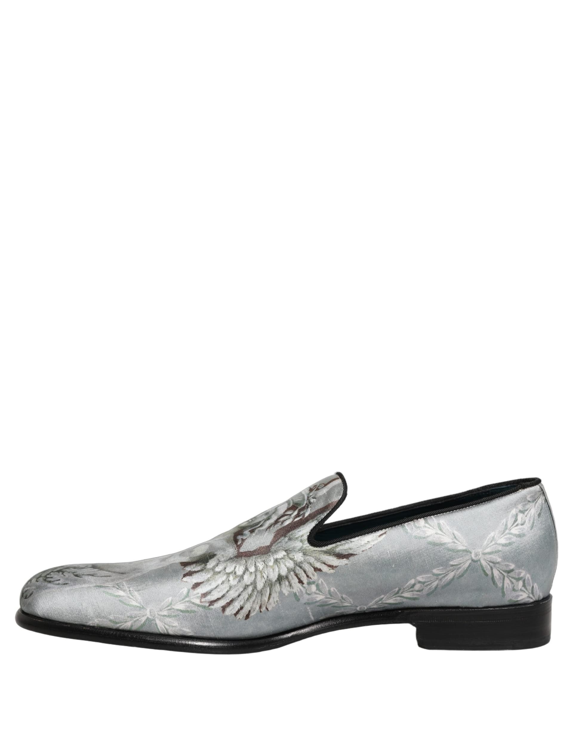 Dolce & Gabbana Gray Baroque Angel Velvet Men Loafers Shoes - 6