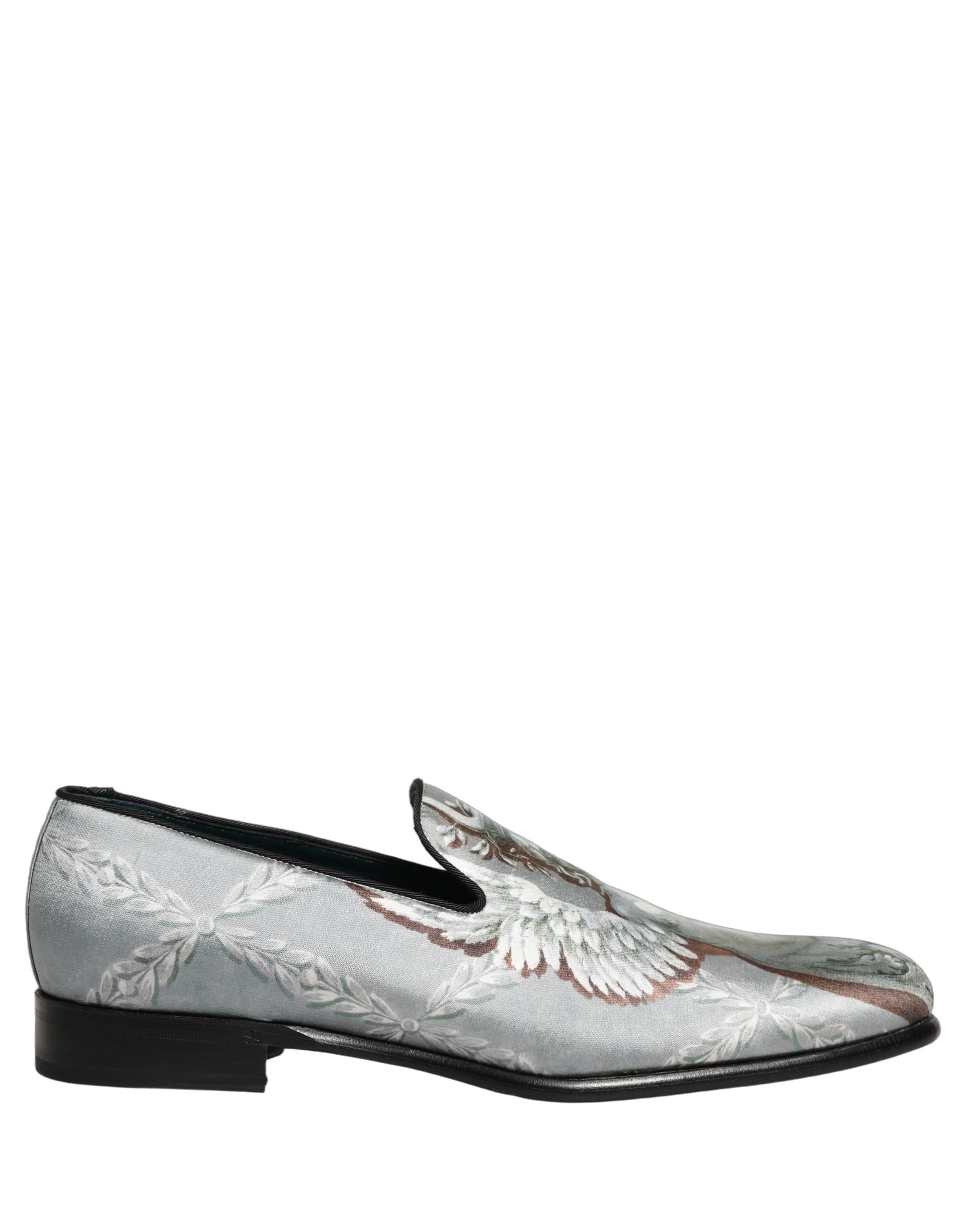 Dolce & Gabbana Gray Baroque Angel Velvet Men Loafers Shoes - 8