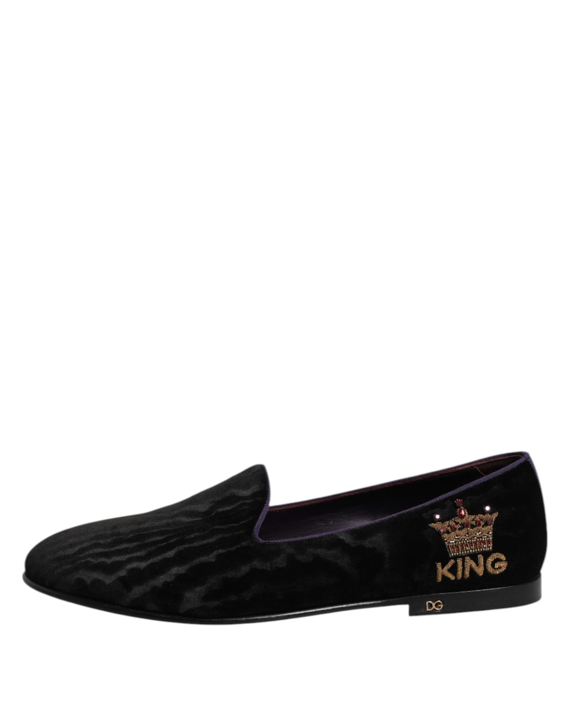 Dolce & Gabbana Black DG Crown Embroidery Loafers Slip On Shoes - 2