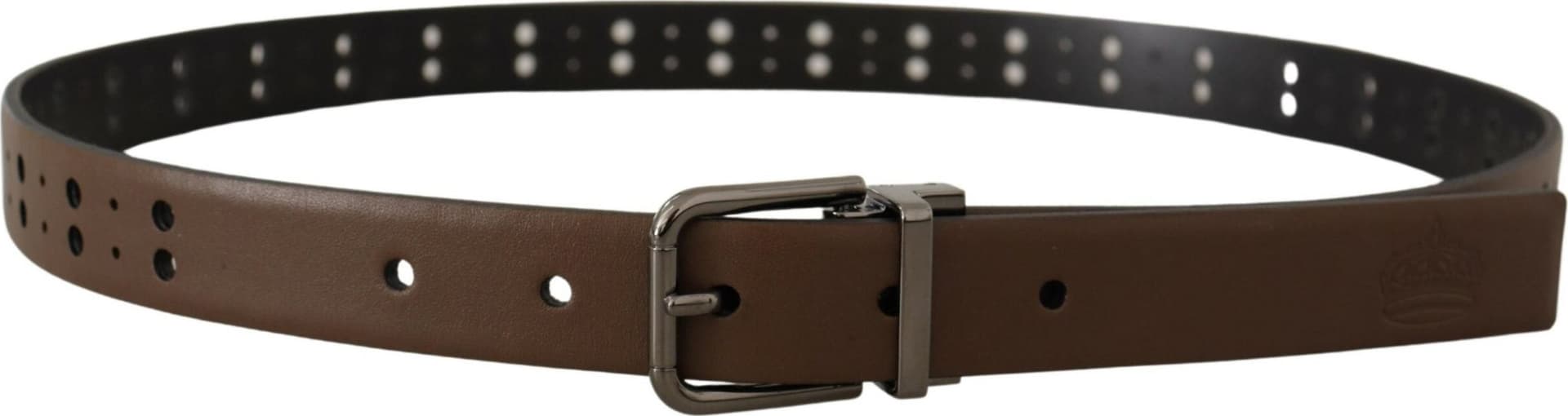 Dolce & Gabbana Dark Brown Perforated Leather Metal Belt - 2