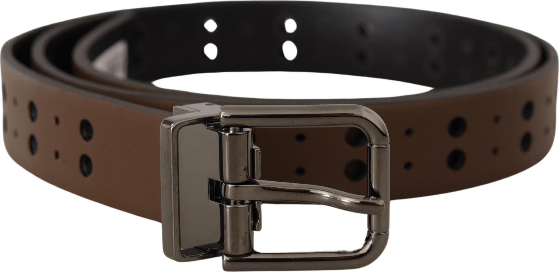 Dolce & Gabbana Dark Brown Perforated Leather Metal Belt - 3