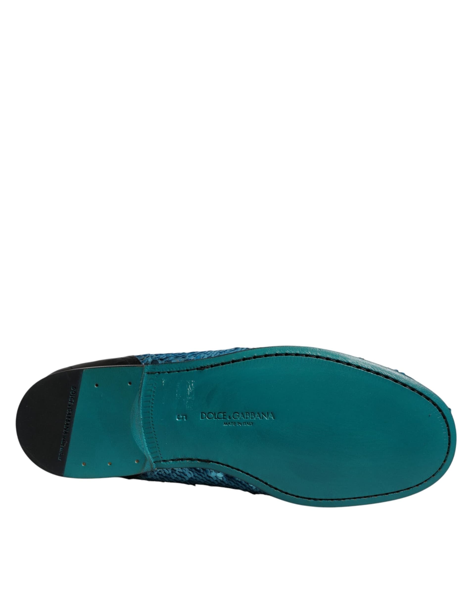 Dolce & Gabbana Blue Sequined Loafers Formal Dress Shoes - 7