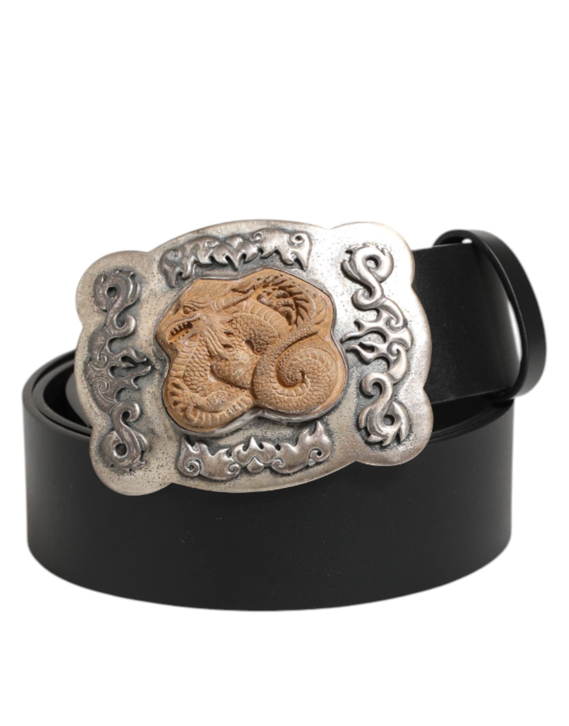 Dolce & Gabbana Black Leather Gothic Dragon Metal Buckle Belt - 2