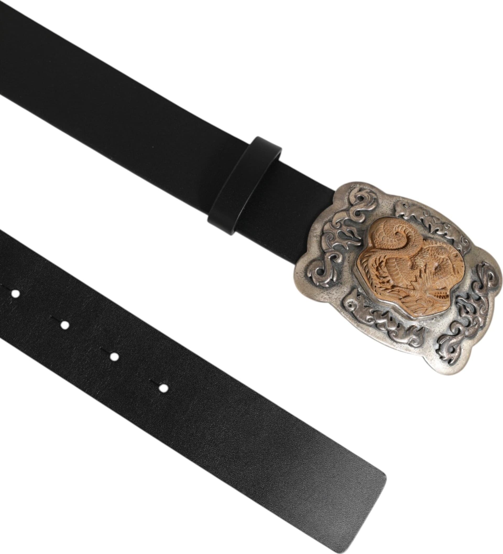 Dolce & Gabbana Black Leather Gothic Dragon Metal Buckle Belt - 3