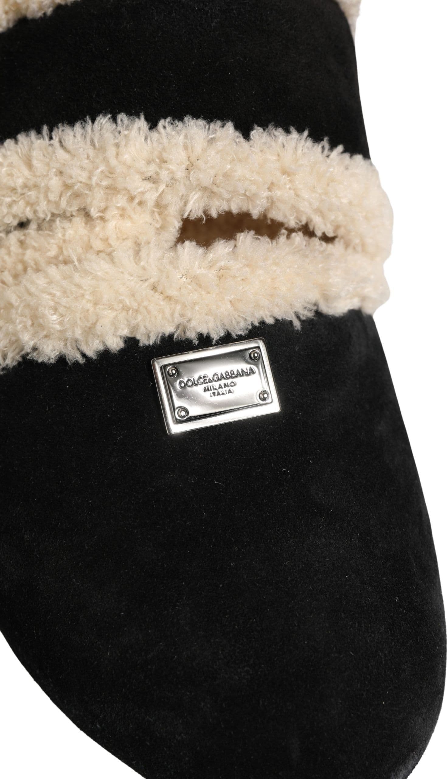 Dolce & Gabbana Beige Black Faux Fur Flats Men Sandals Shoes - 2