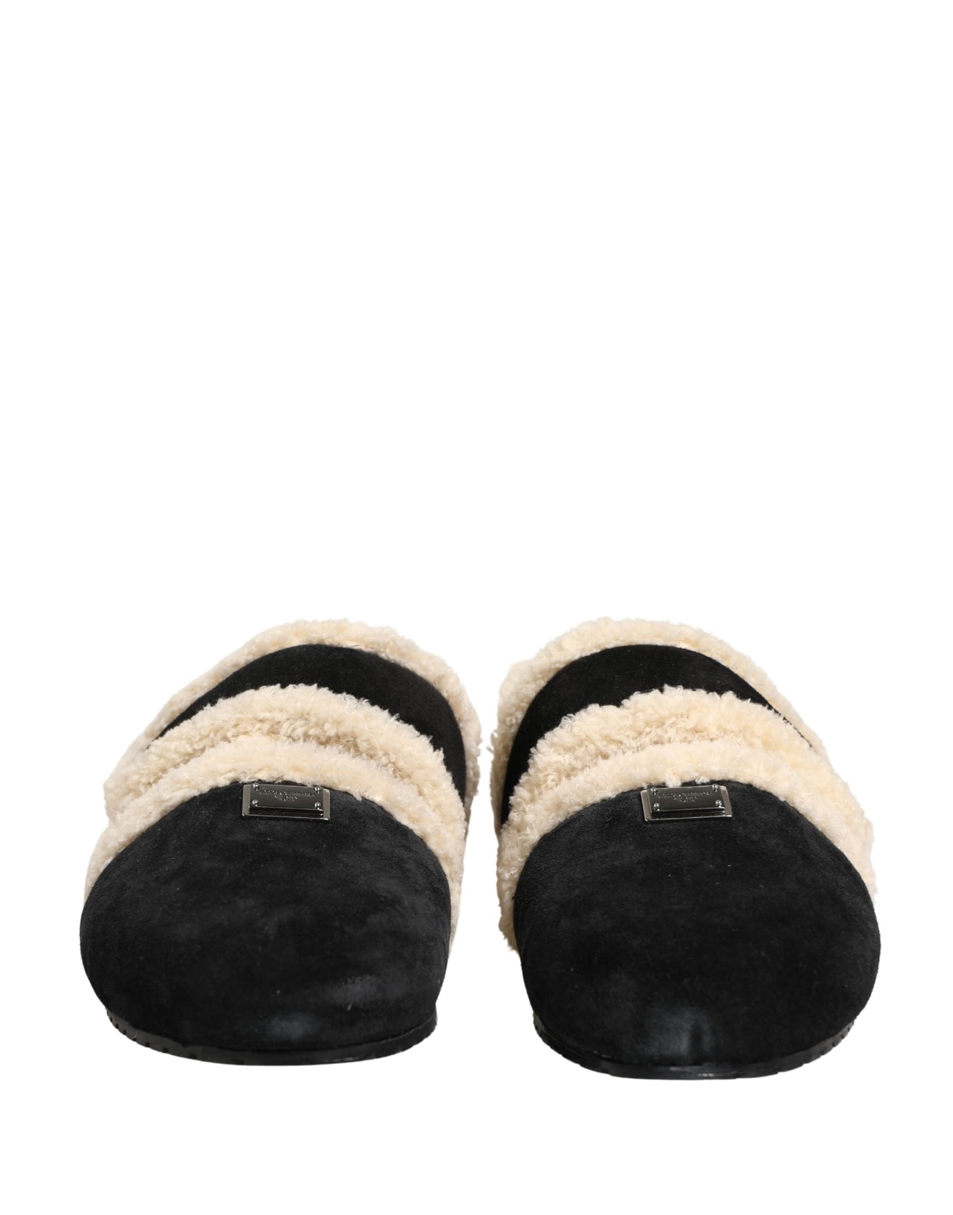 Dolce & Gabbana Beige Black Faux Fur Flats Men Sandals Shoes - 3