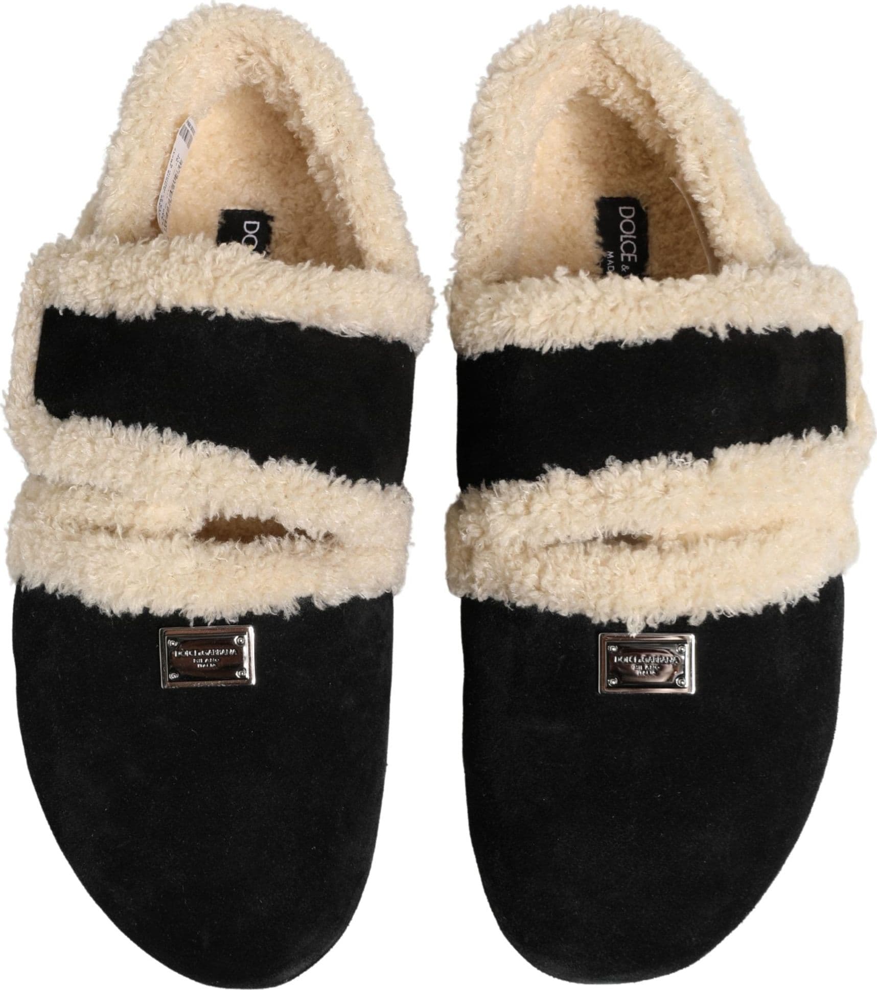 Dolce & Gabbana Beige Black Faux Fur Flats Men Sandals Shoes - 4