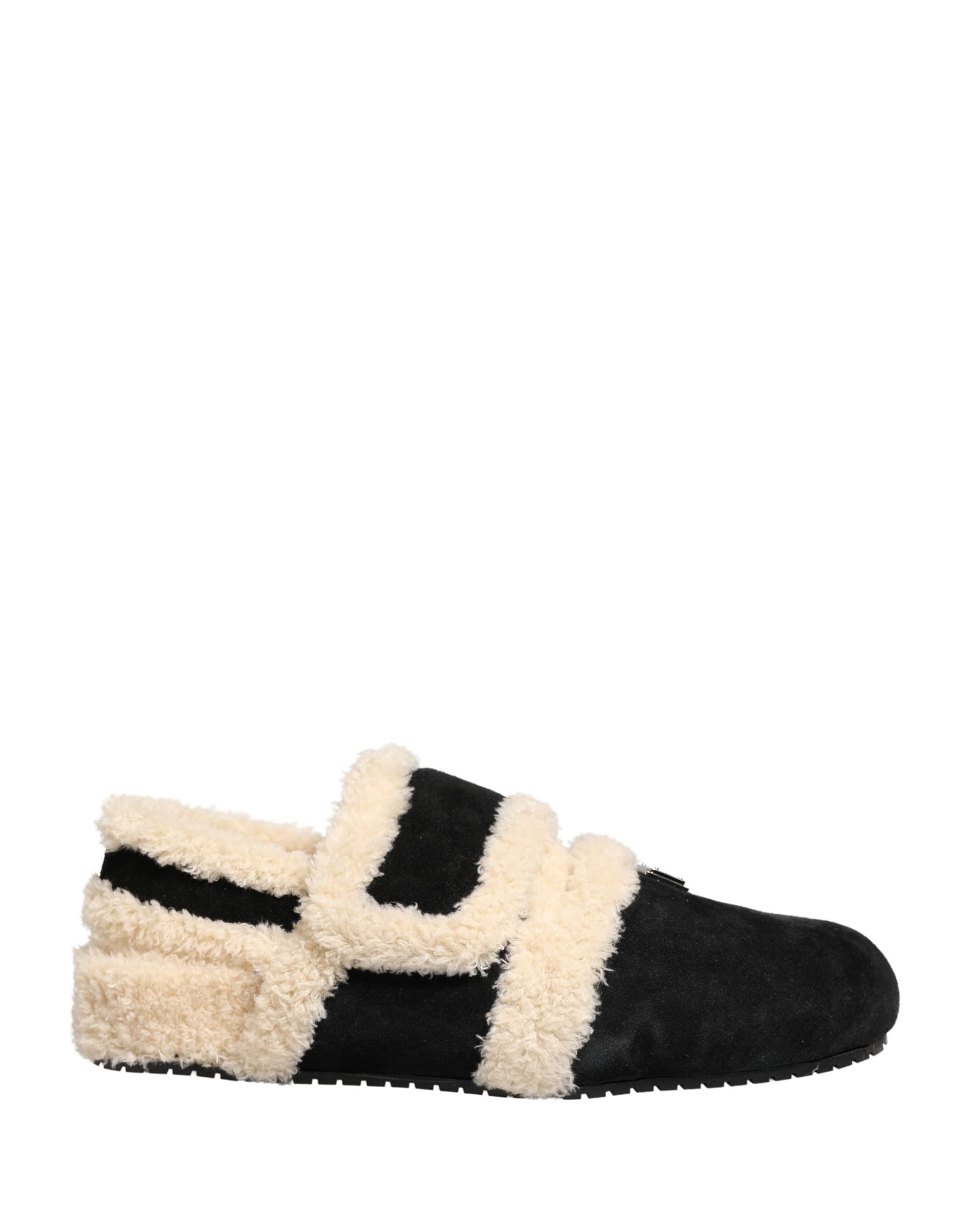 Dolce & Gabbana Beige Black Faux Fur Flats Men Sandals Shoes - 8